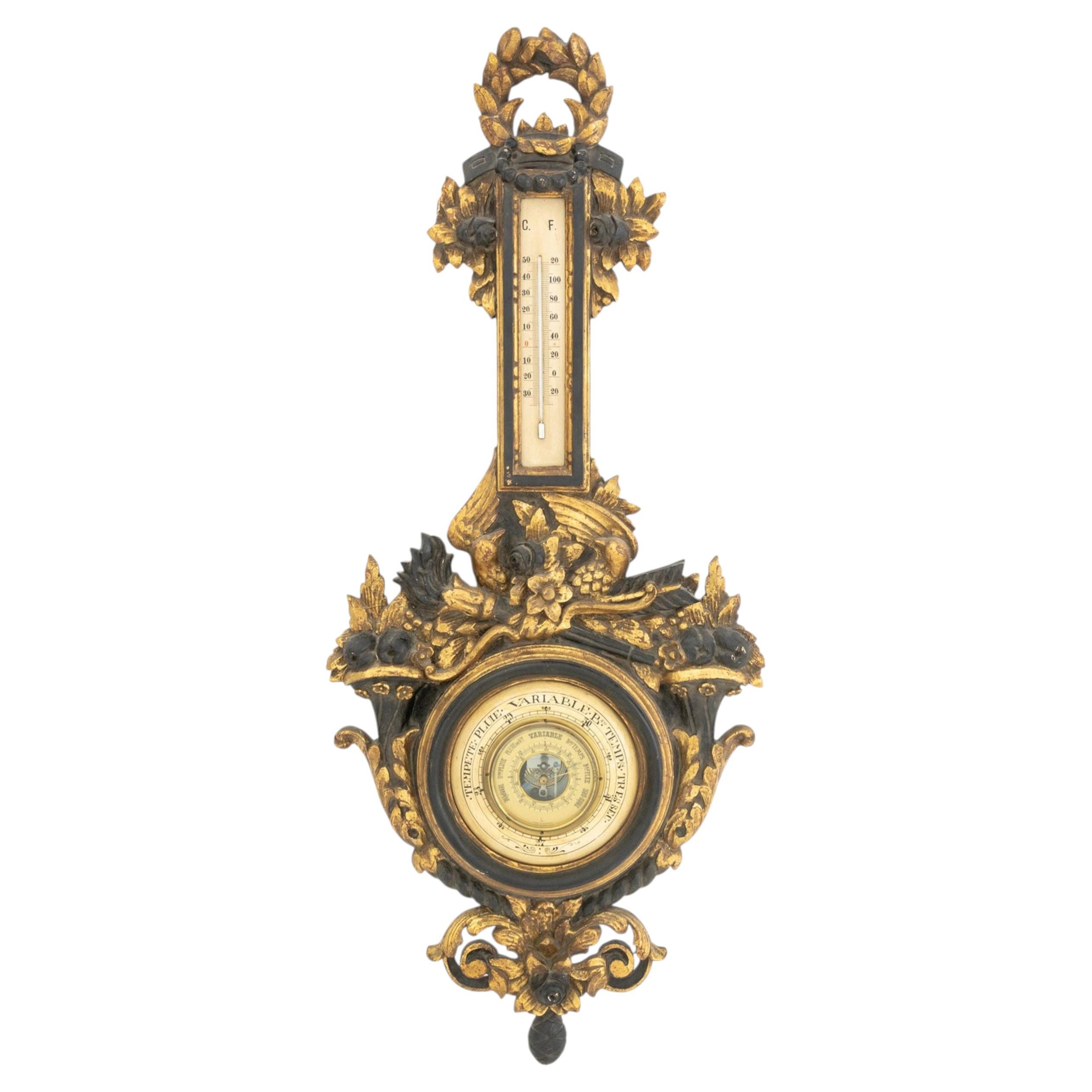 Barómetro Barroco Italiano Ebonizado y Dorado