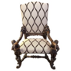 Italian Baroque Style Figural Tall Arm Chair in the Manner of Andrea Brustolon