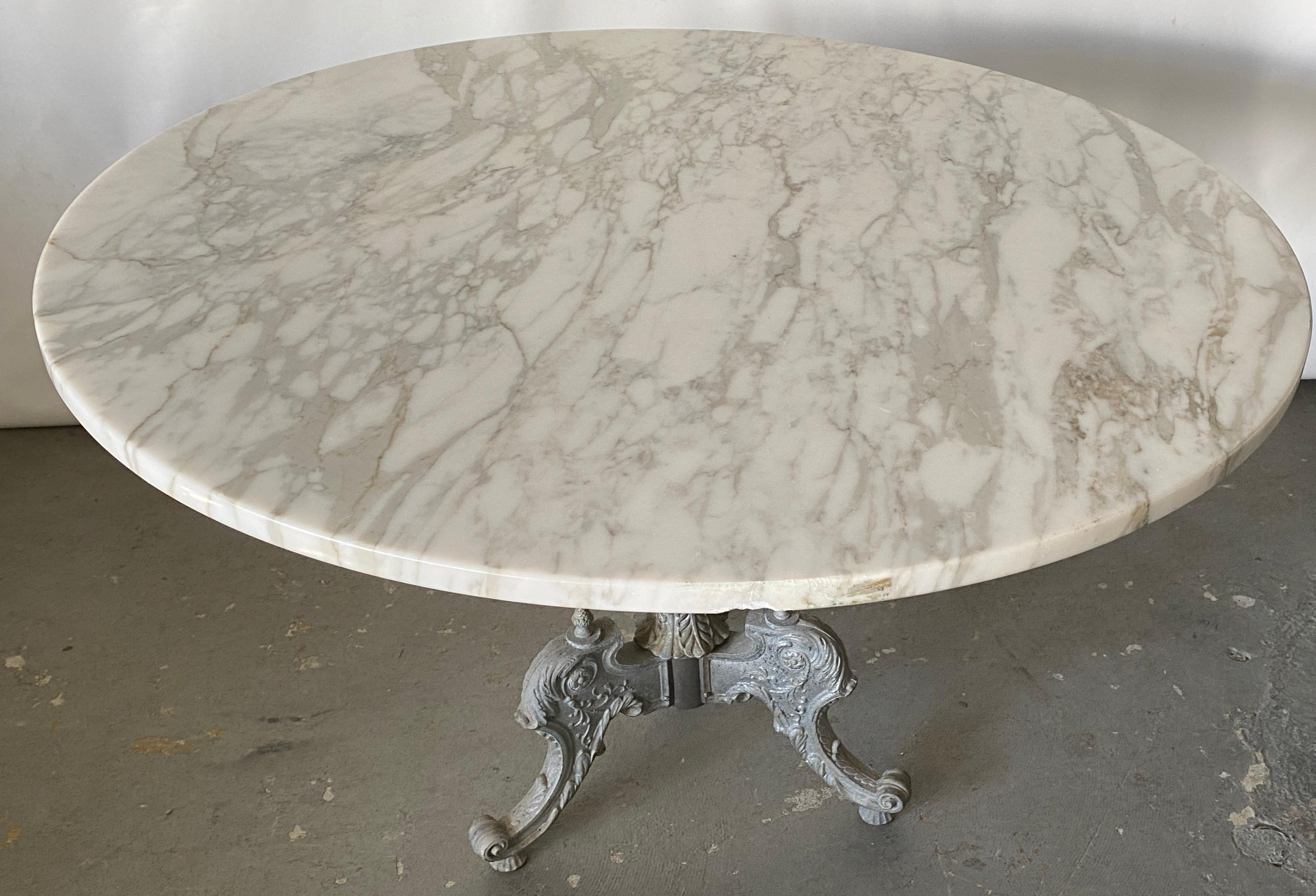 Cast Italian Baroque Style Gilt Metal Pedestal Round Marble-Top Table