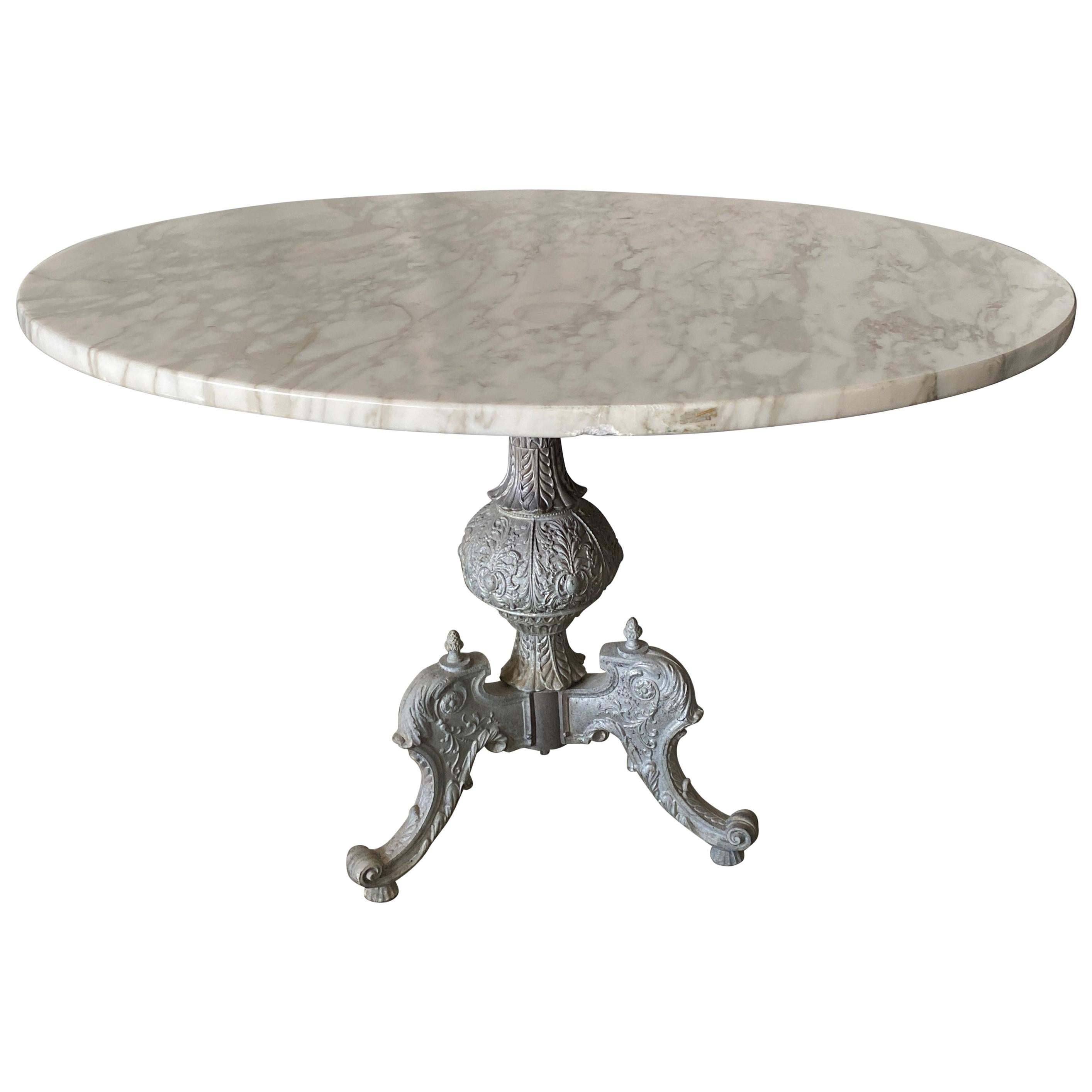 Italian Baroque Style Gilt Metal Pedestal Round Marble-Top Table For Sale