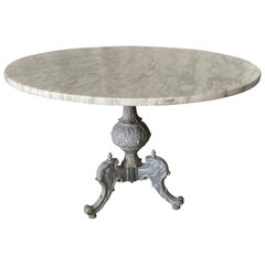 Antique Italian Baroque Style Gilt Metal Pedestal Round Marble-Top Table