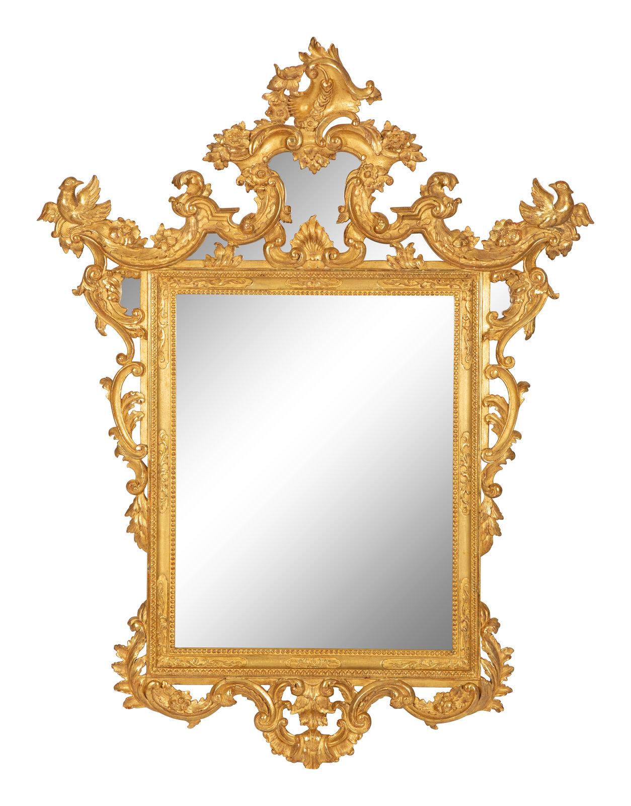 Vergoldeter Spiegel im italienischen Barockstil, frühes 20. Jahrhundert. Höhe 50 x Breite 39 Zoll.
 