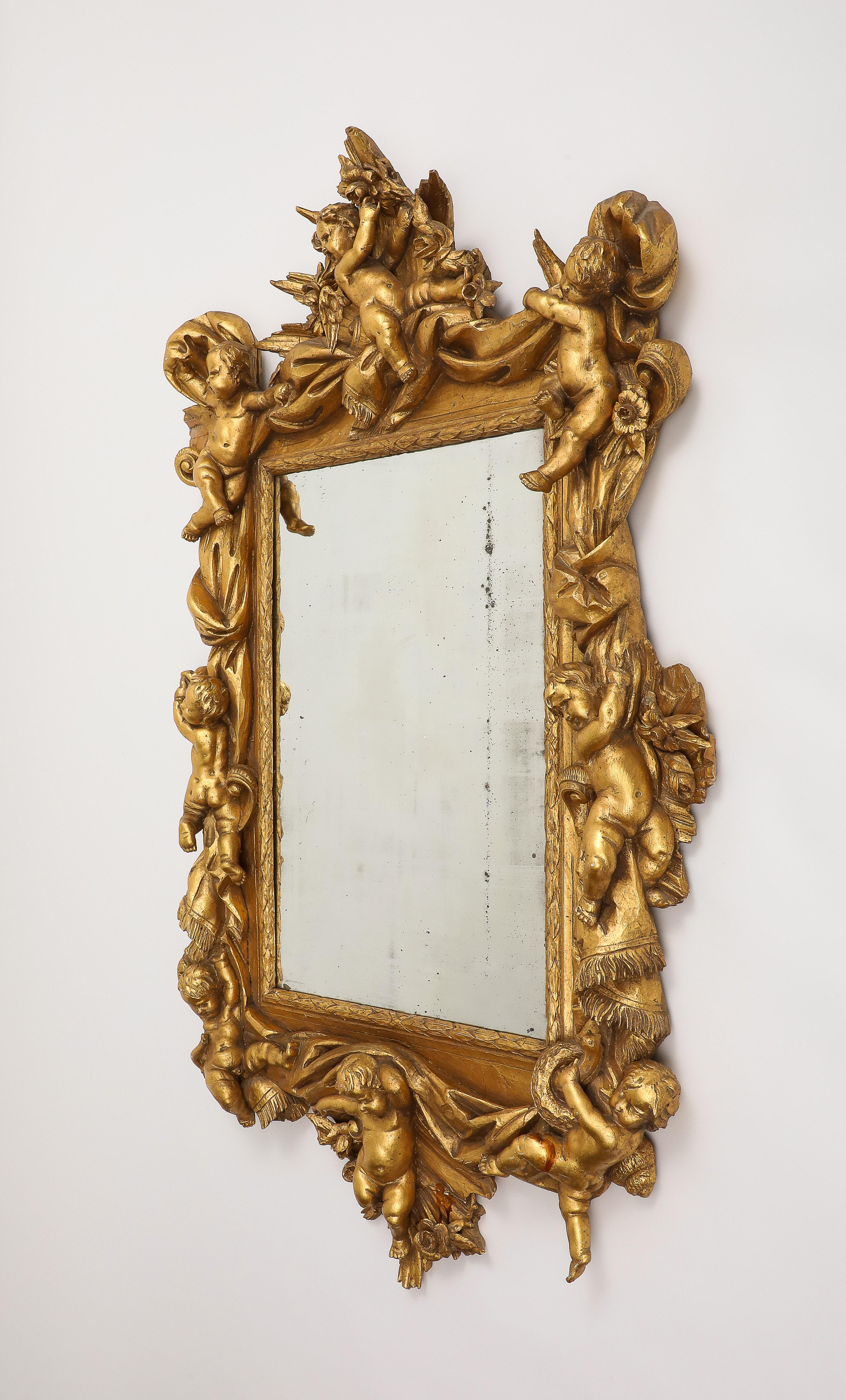 Miroir mural en bois doré de style baroque italien Bon état - En vente à Chicago, IL