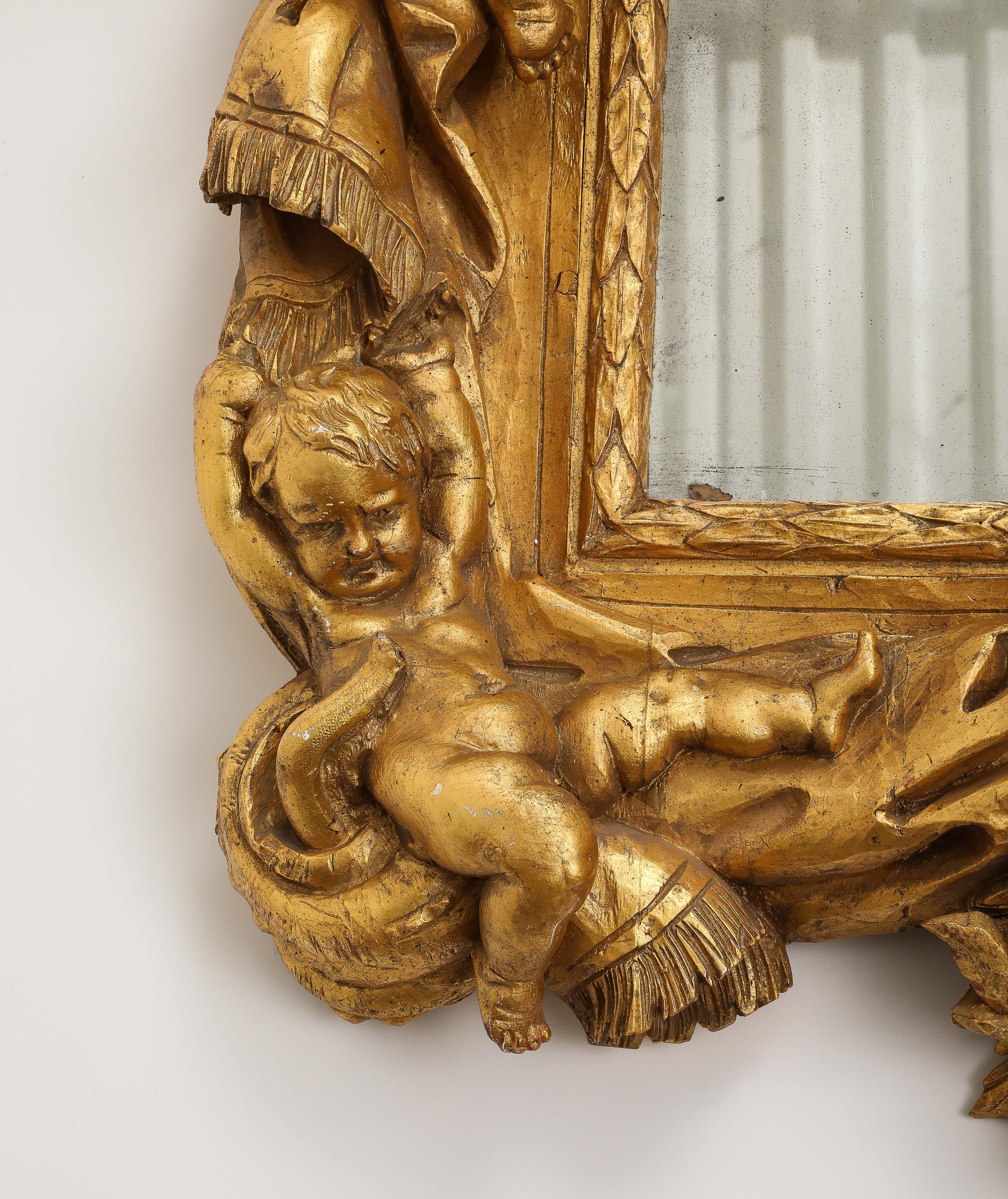 Miroir mural en bois doré de style baroque italien en vente 1