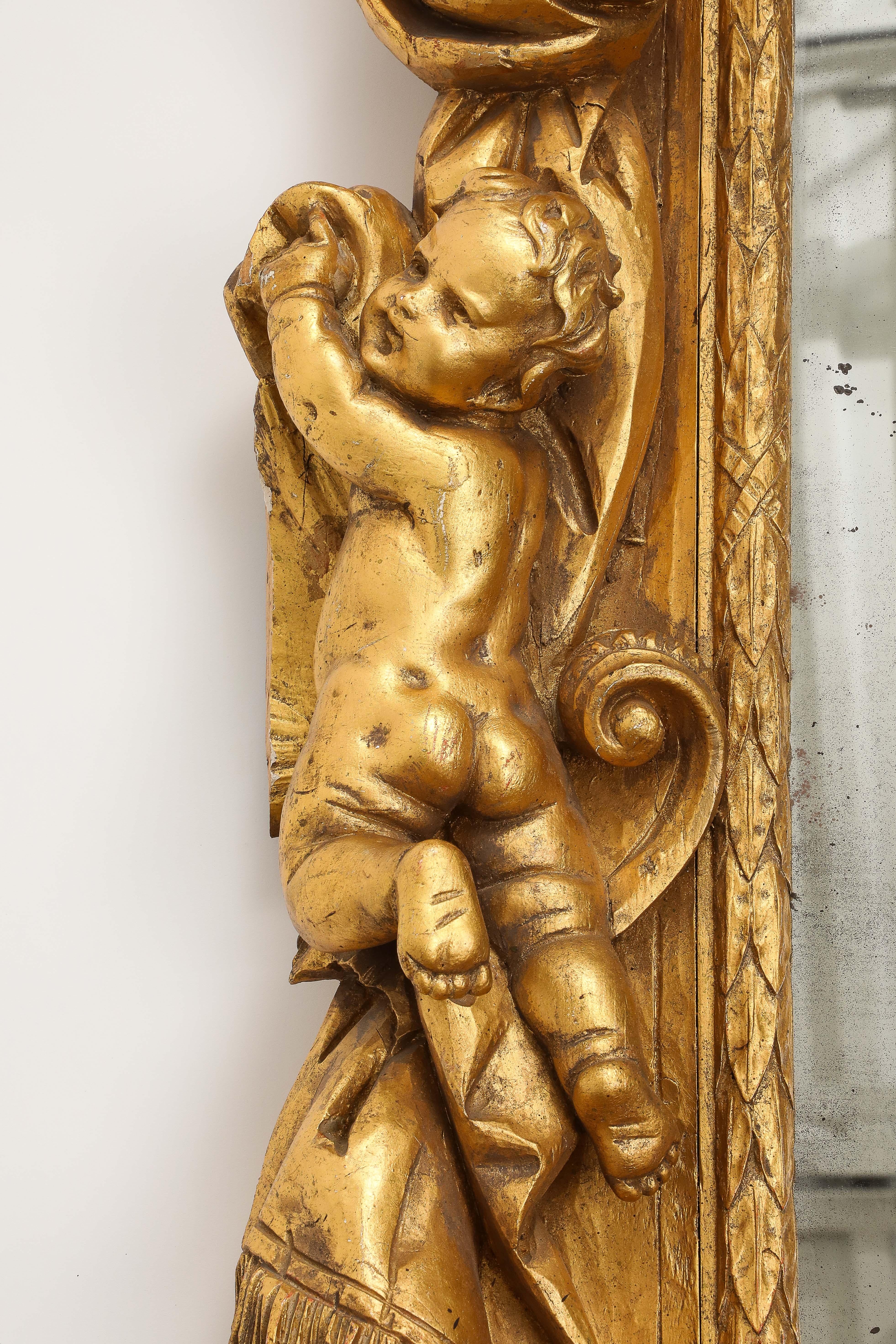 Miroir mural en bois doré de style baroque italien en vente 2