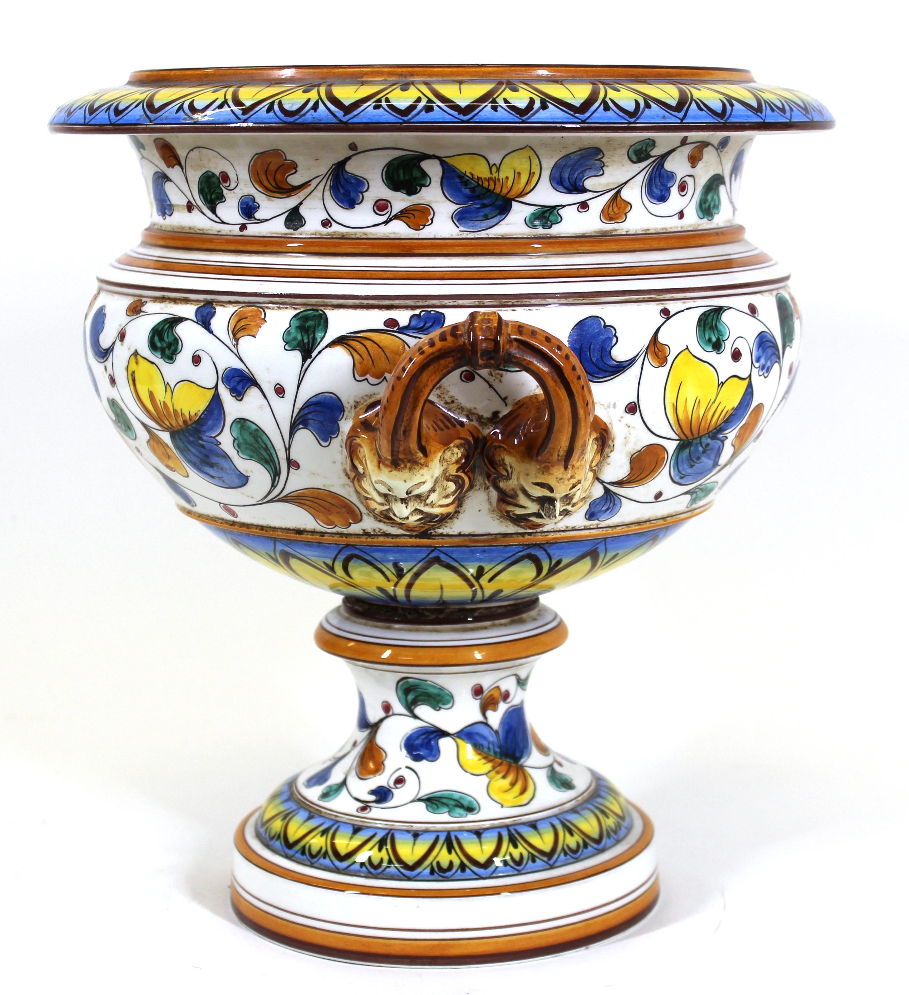 Italian Baroque style hand painted ceramic Medici vase, made in Italy for Richard Ginori, marked on the inside.