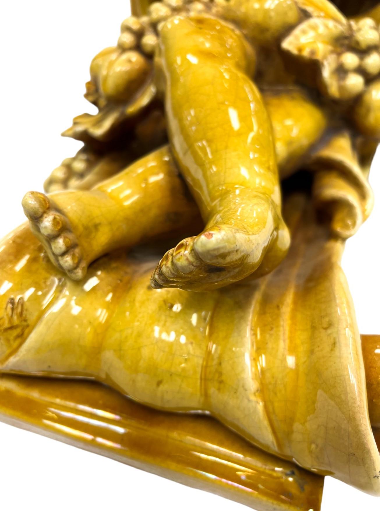 Italian Baroque-Style Glazed Pottery Putto Wall Bracket For Sale 2