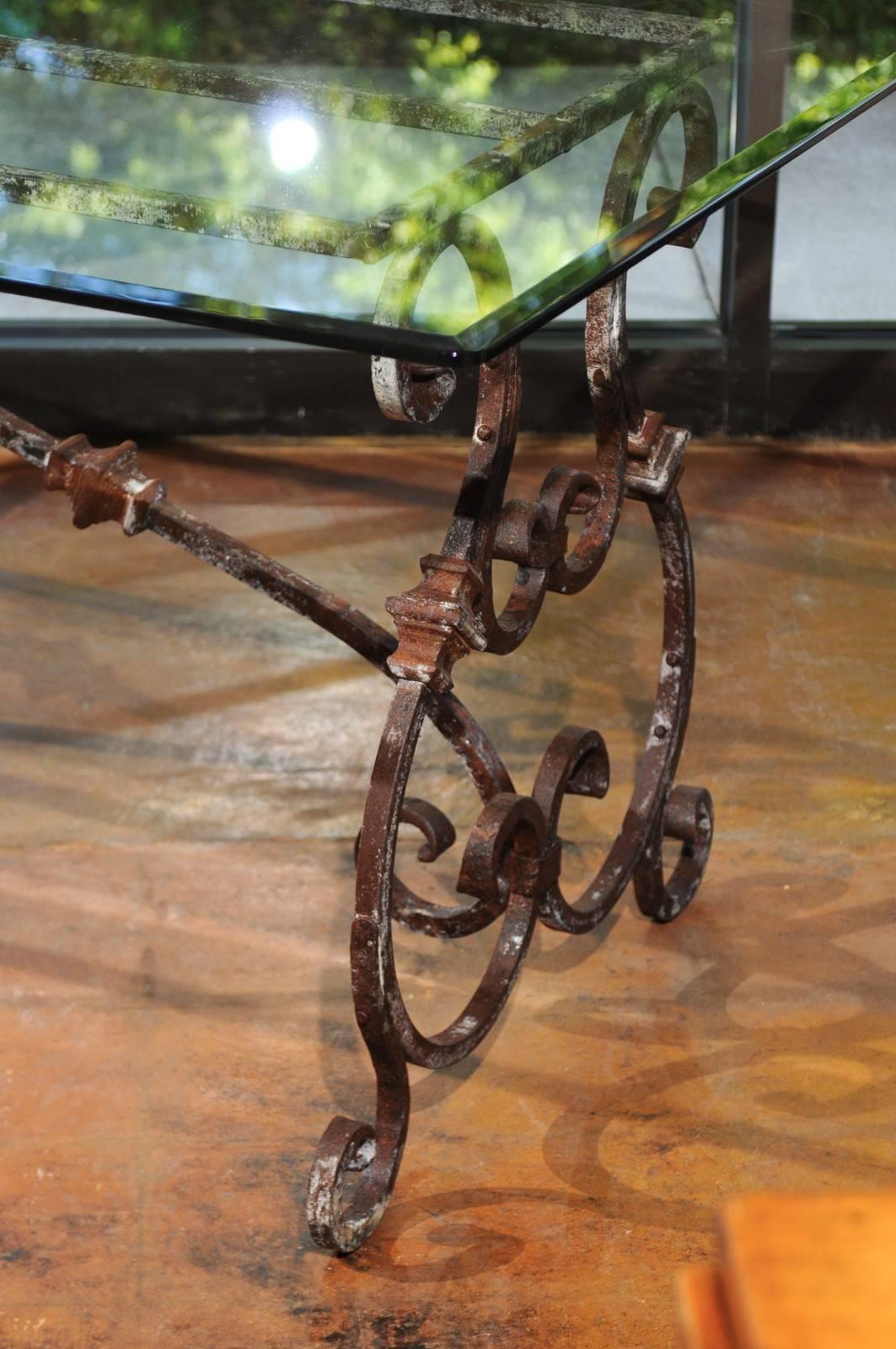 Italian Baroque Style Hand-Forged Iron Table Base with New Custom-Made Glass Top 2