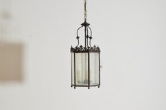 Italian Baroque Style Hexagonal Etched Glass, Brass, & Metal Lantern, late 19thc