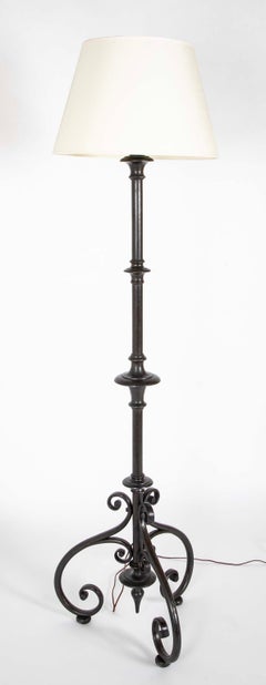 Italian Baroque Style Iron Torchere Floor Lamp, Large Scale