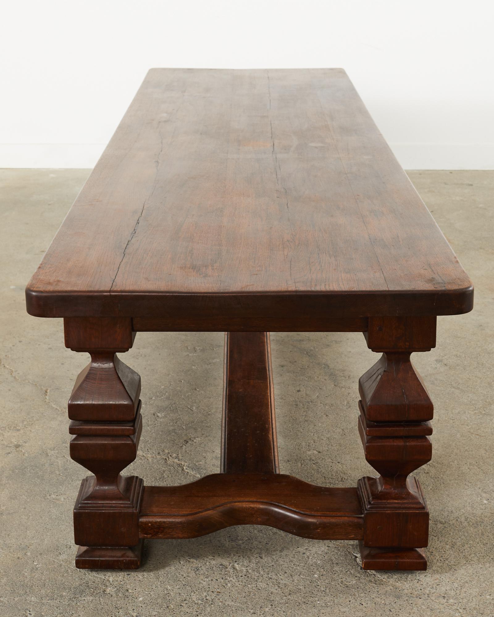 Italian Baroque Style Oak Farmhouse Trestle Dining Table For Sale 6