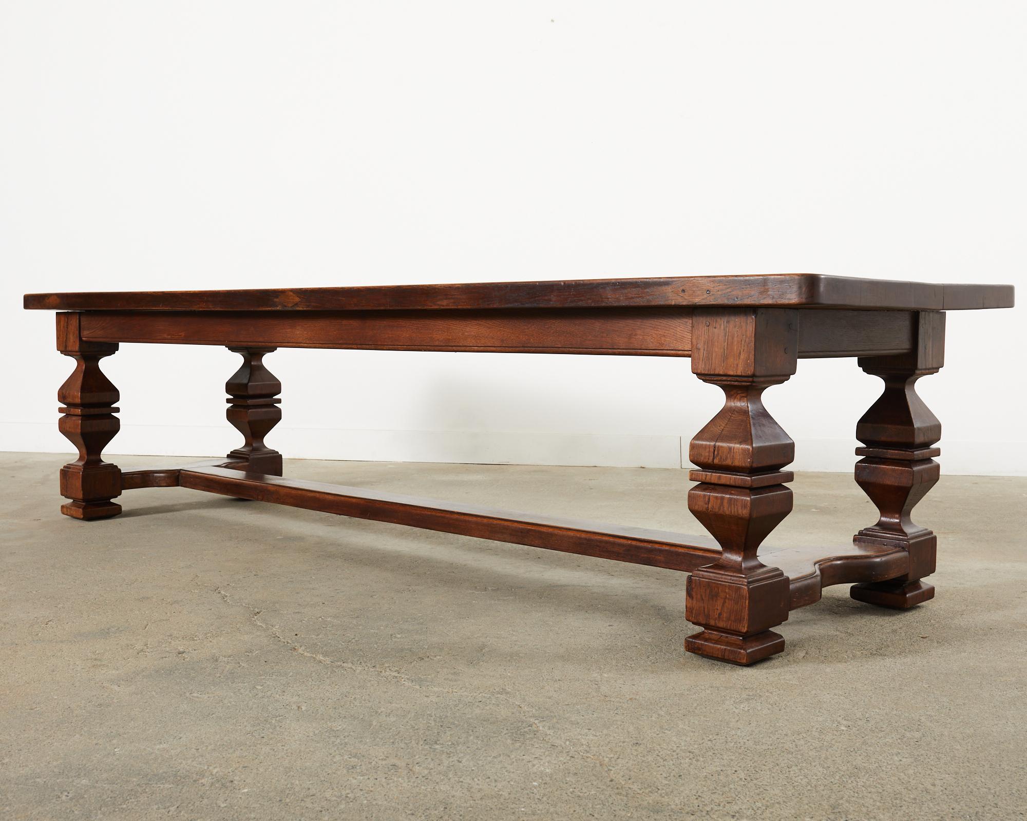 Hand-Crafted Italian Baroque Style Oak Farmhouse Trestle Dining Table For Sale