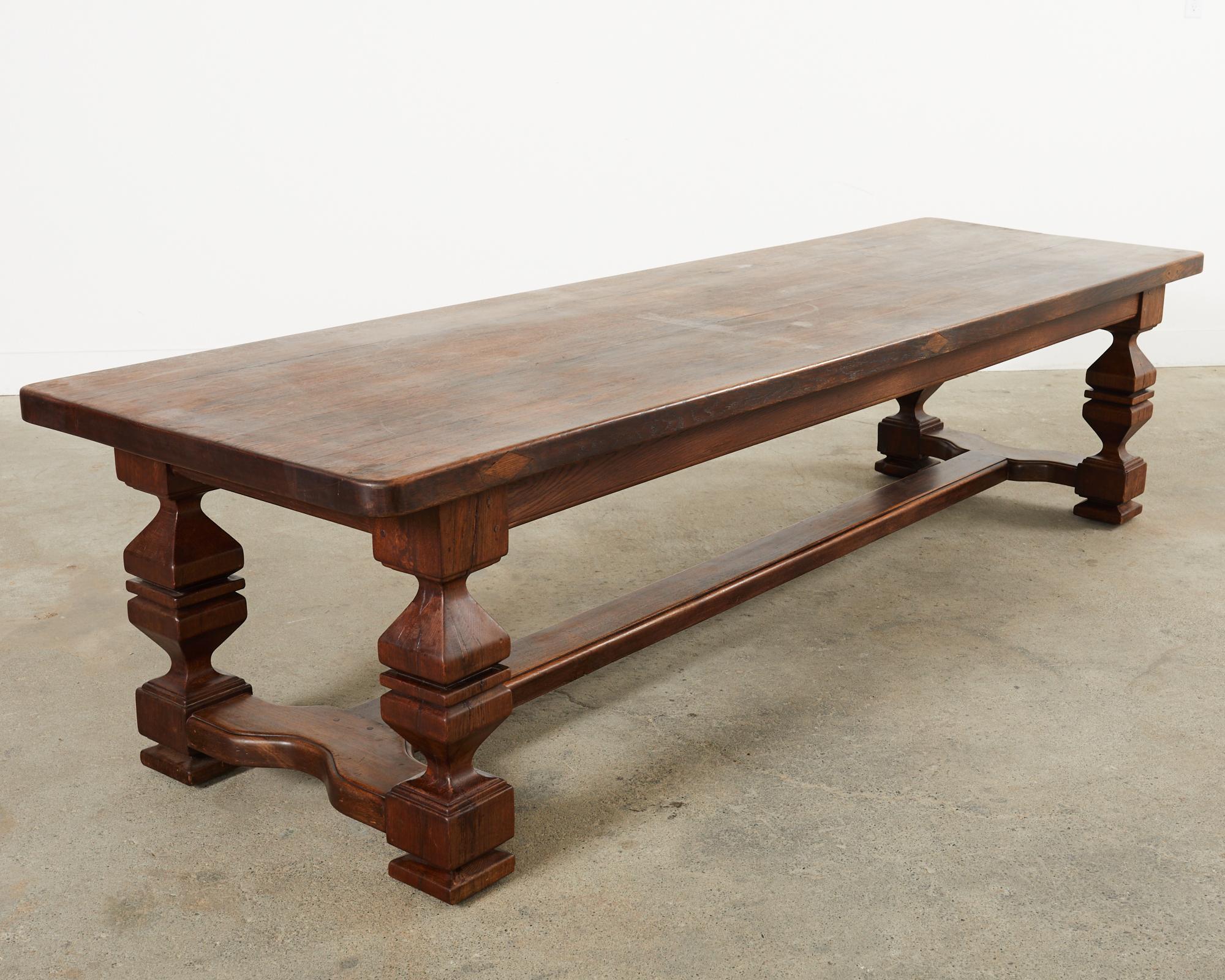 19th Century Italian Baroque Style Oak Farmhouse Trestle Dining Table For Sale