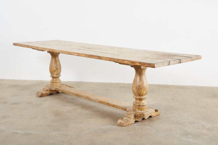 Lacquered Italian Baroque Style Oak Trestle Farmhouse Dining Table For Sale
