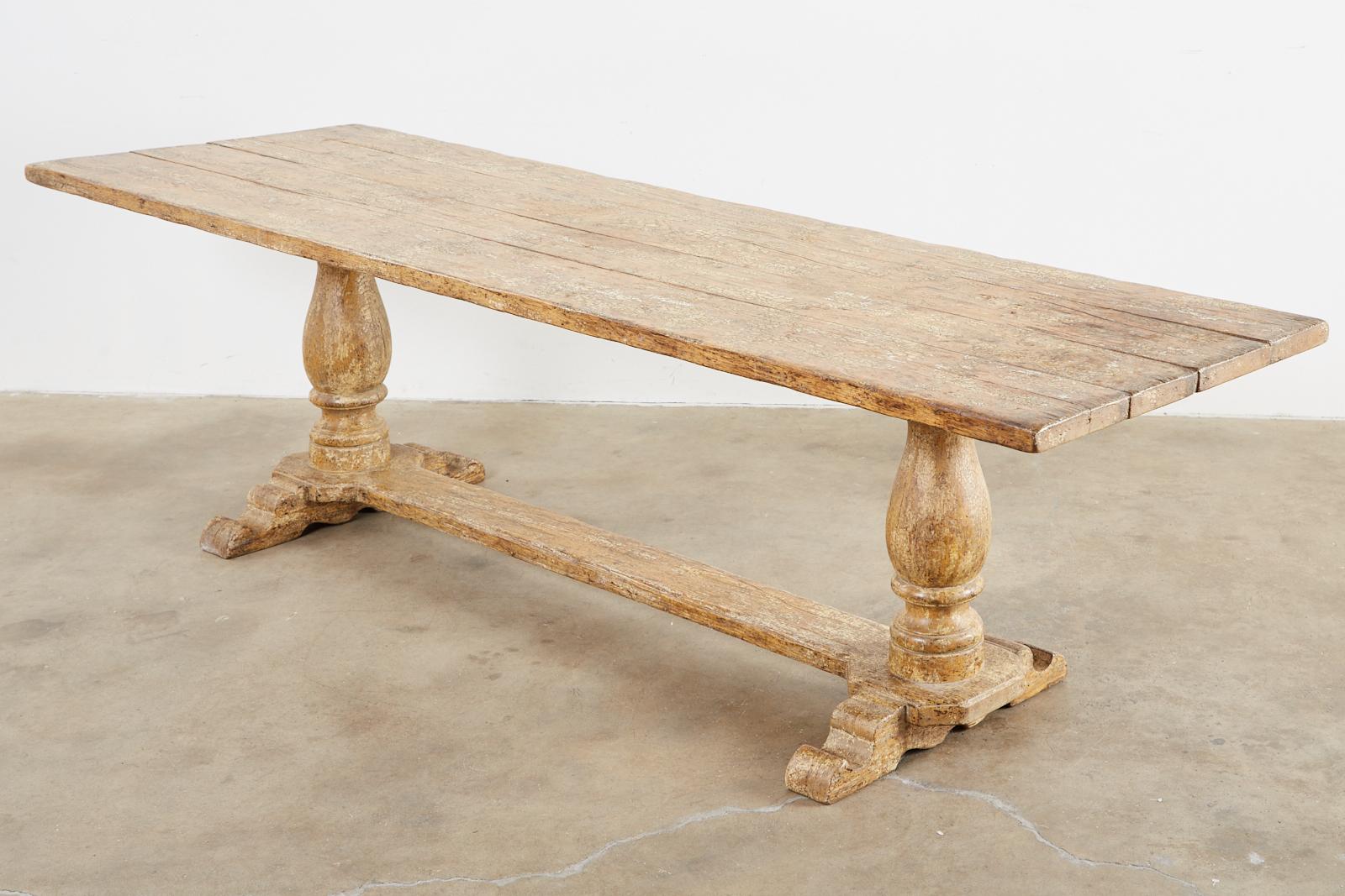 Italian Baroque Style Oak Trestle Farmhouse Dining Table In Good Condition In Rio Vista, CA