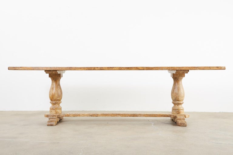 Italian Baroque Style Oak Trestle Farmhouse Dining Table For Sale 2