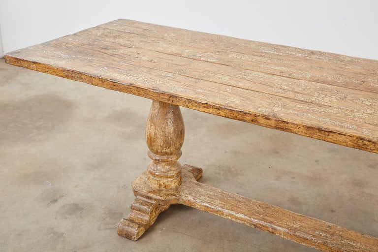 Italian Baroque Style Oak Trestle Farmhouse Dining Table For Sale 4