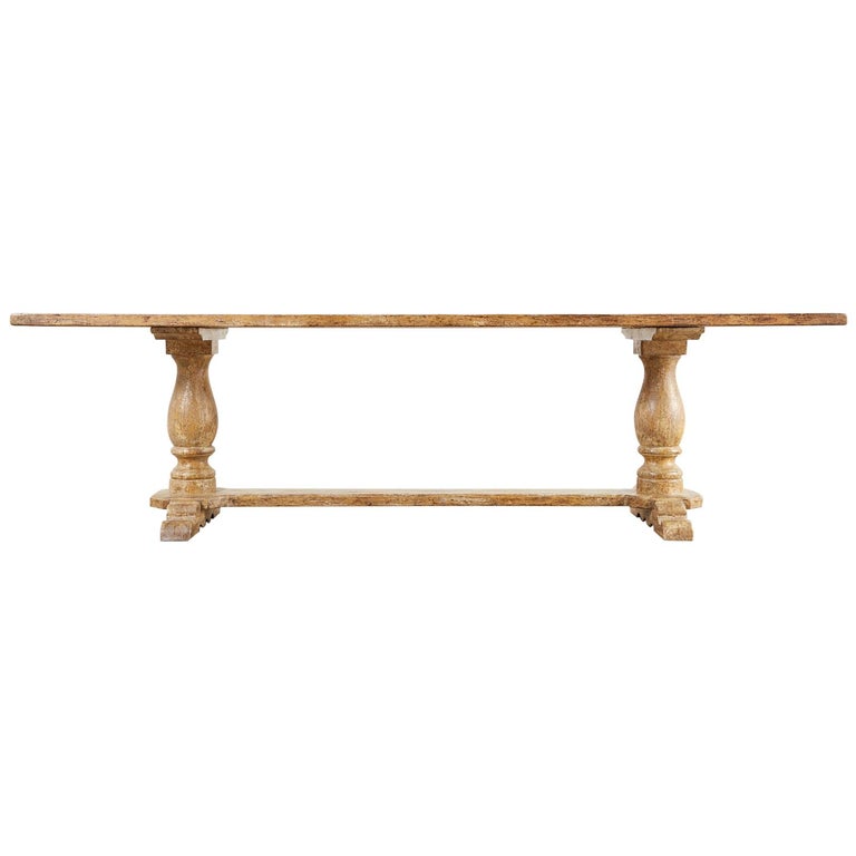 Italian Baroque Style Oak Trestle Farmhouse Dining Table For Sale