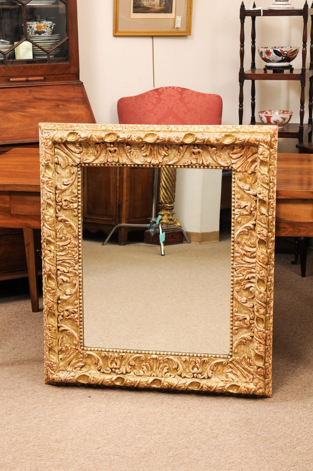  Italienischer Barockspiegel im Barockstil, bemalt und vergoldet, 20. Jahrhundert (Spiegel) im Angebot