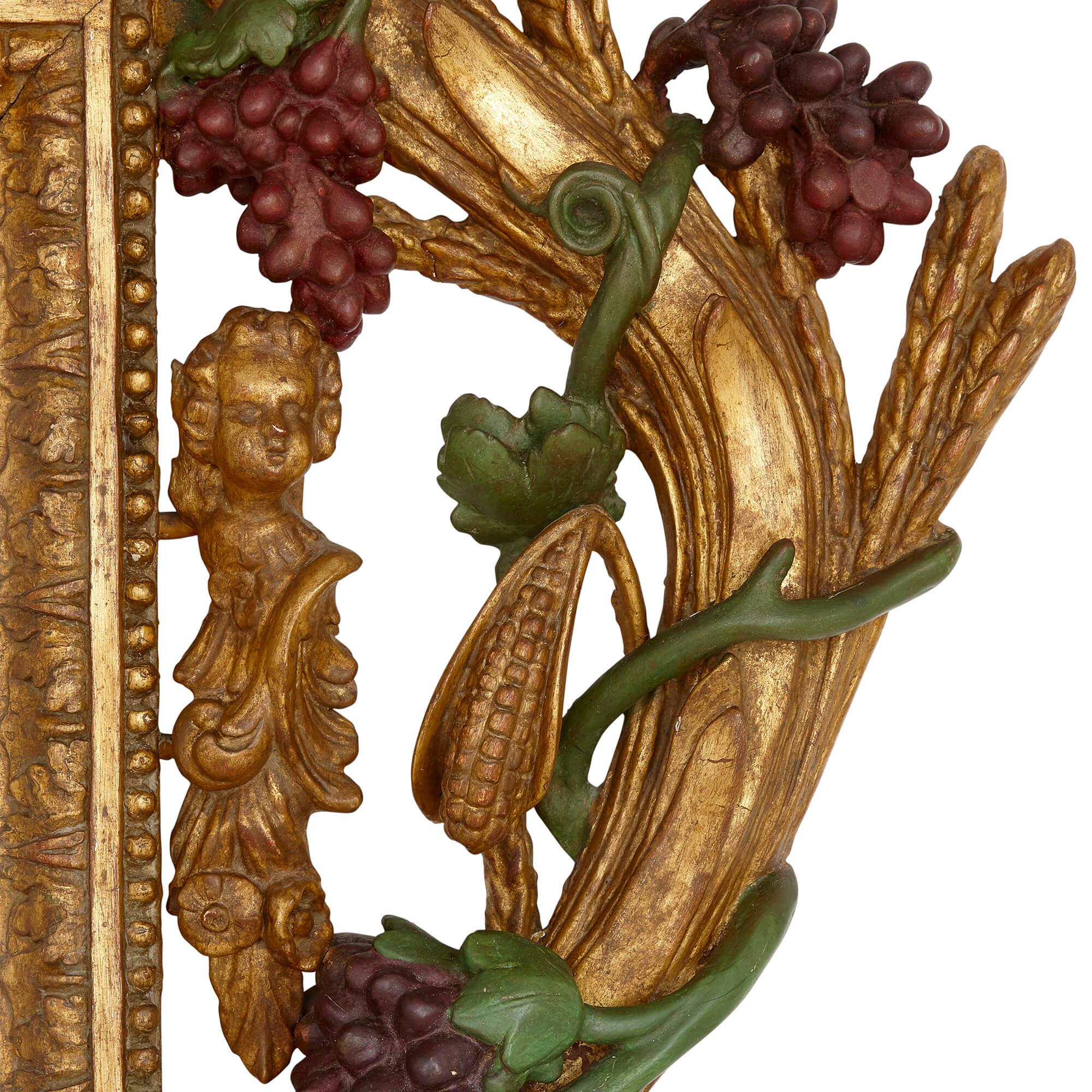 italien Miroir Mural Italien de Style Baroque en Bois Peint et Doré en vente