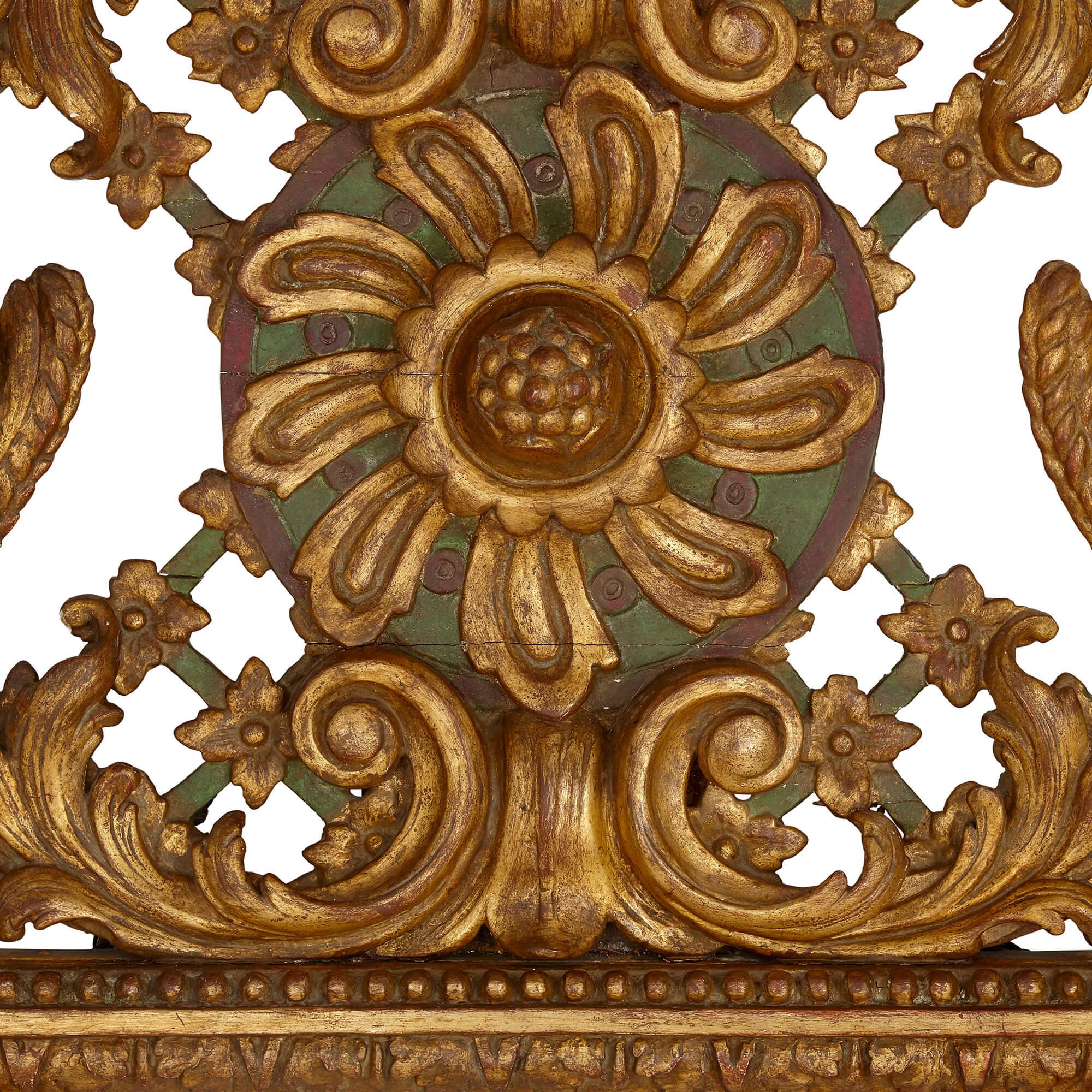 XIXe siècle Miroir Mural Italien de Style Baroque en Bois Peint et Doré en vente