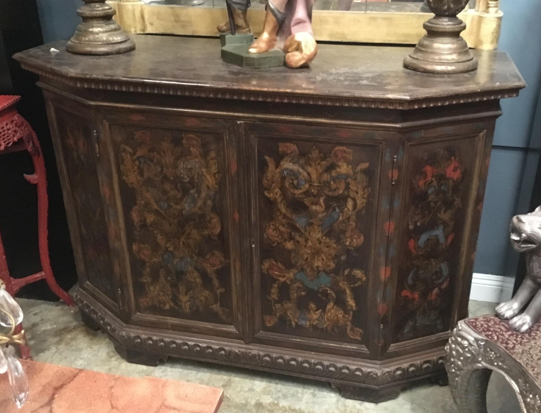 Italian Baroque Style Painted Two-Door Credenza, 19th Century In Good Condition In Cypress, CA