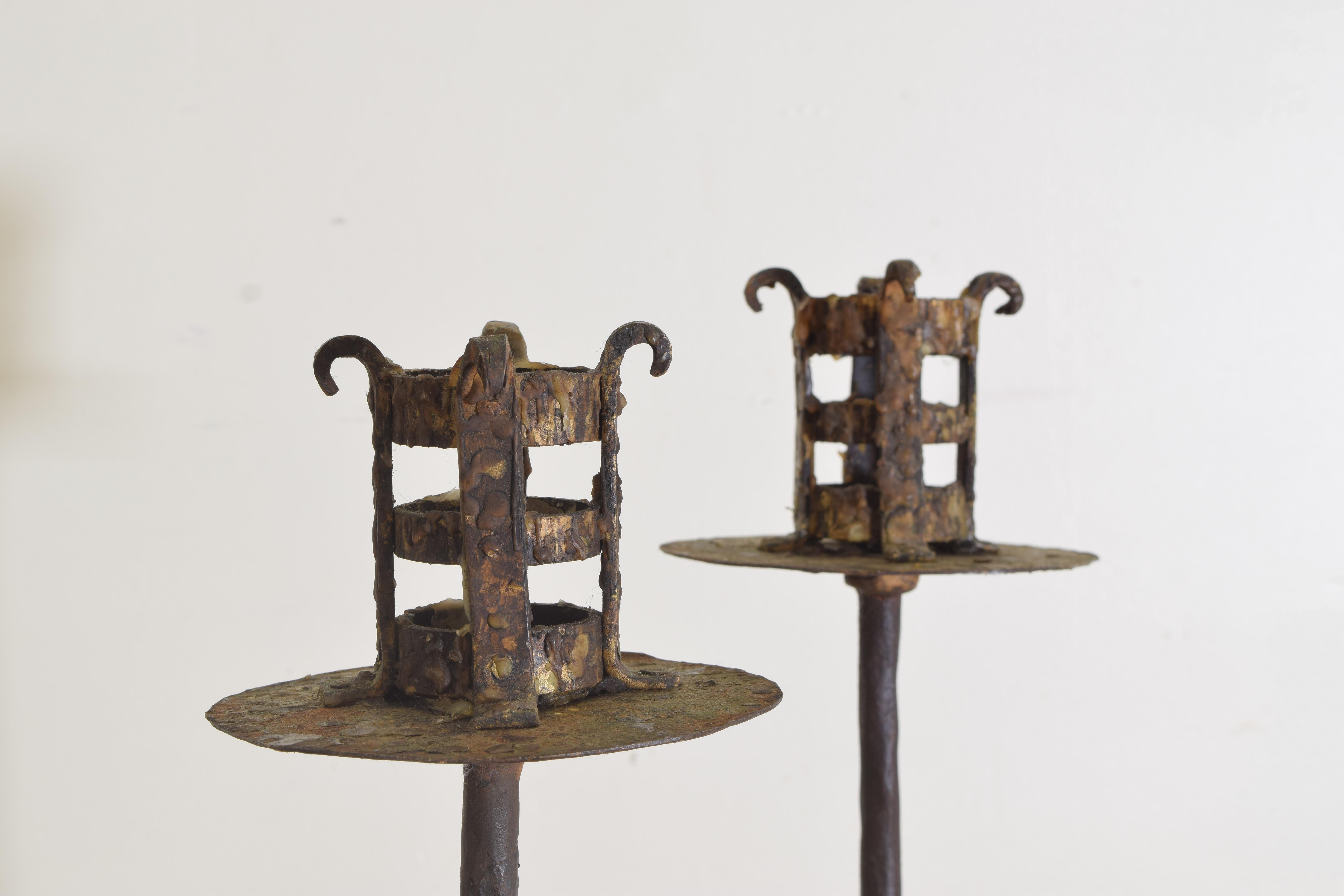 19th Century Italian Baroque Style Pair of Wrought Iron Torcheres, 19th C.