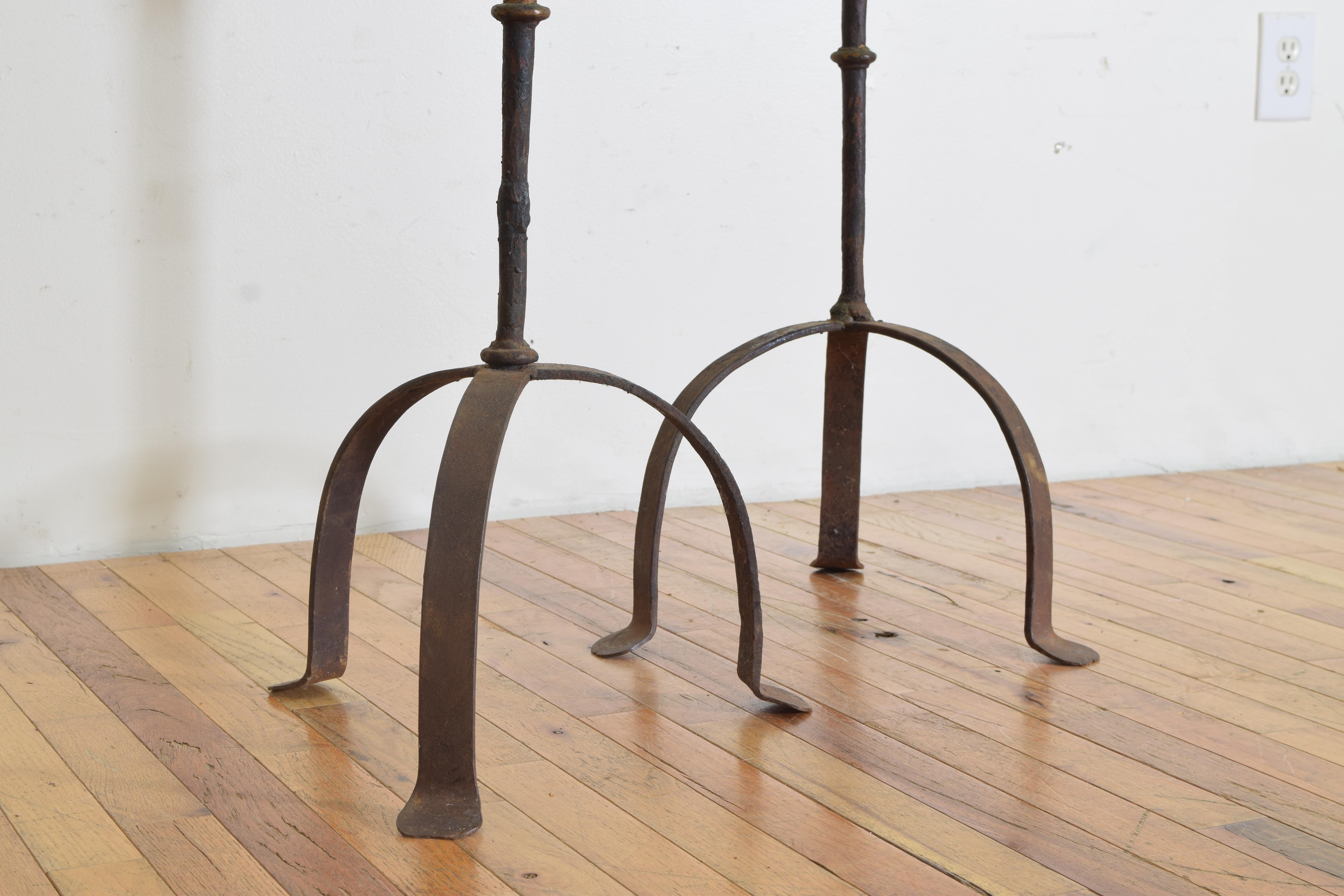 Italian Baroque Style Pair of Wrought Iron Torcheres, 19th C. 3