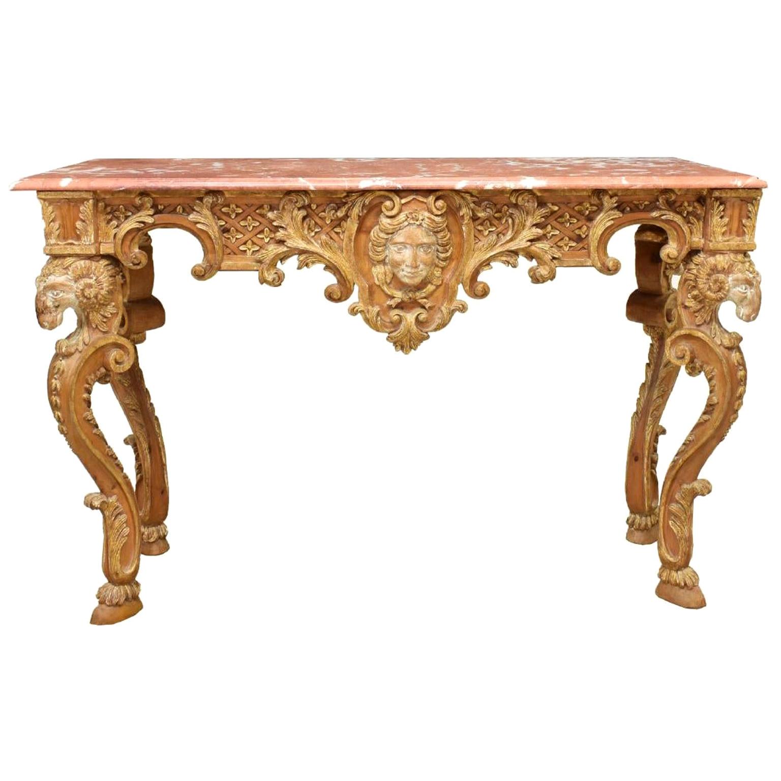 Italian Baroque Style Parcel-Gilt Carved Console Table