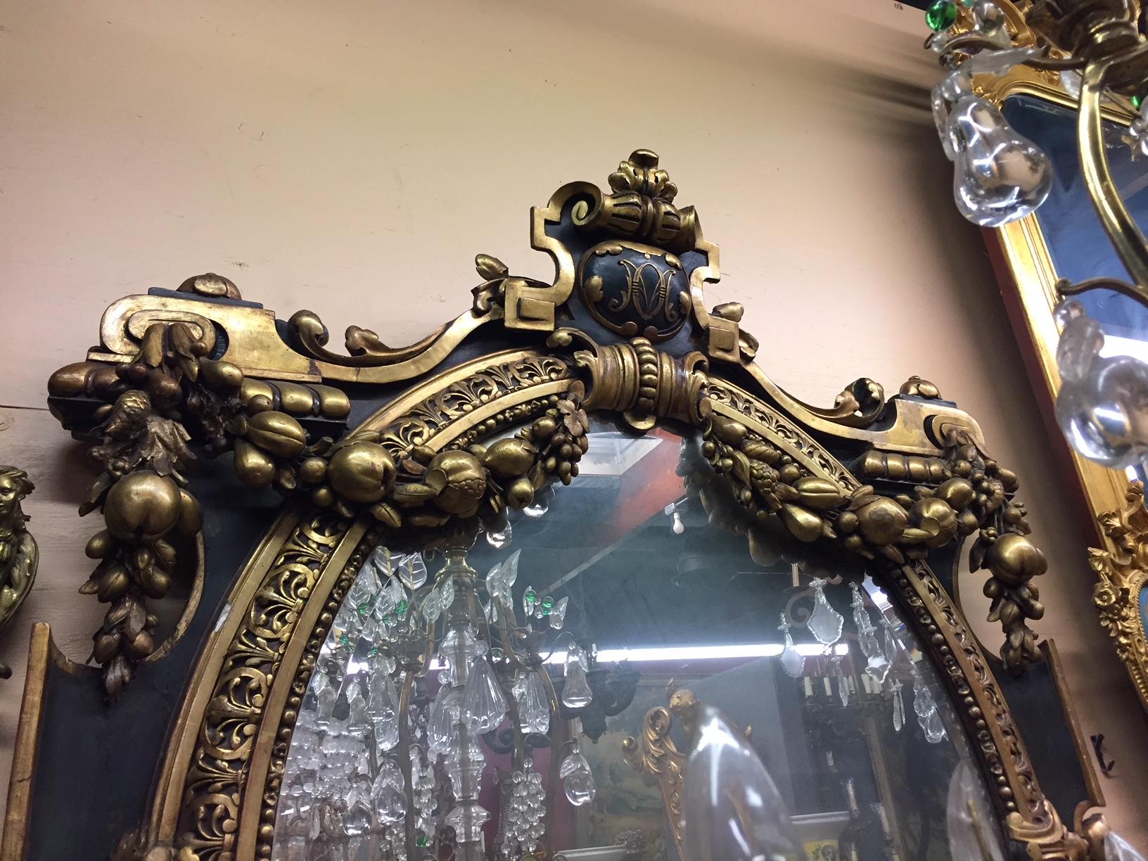 Italian Baroque Style Parcel-Gilt Oval Mirror, 19th Century In Good Condition In Cypress, CA