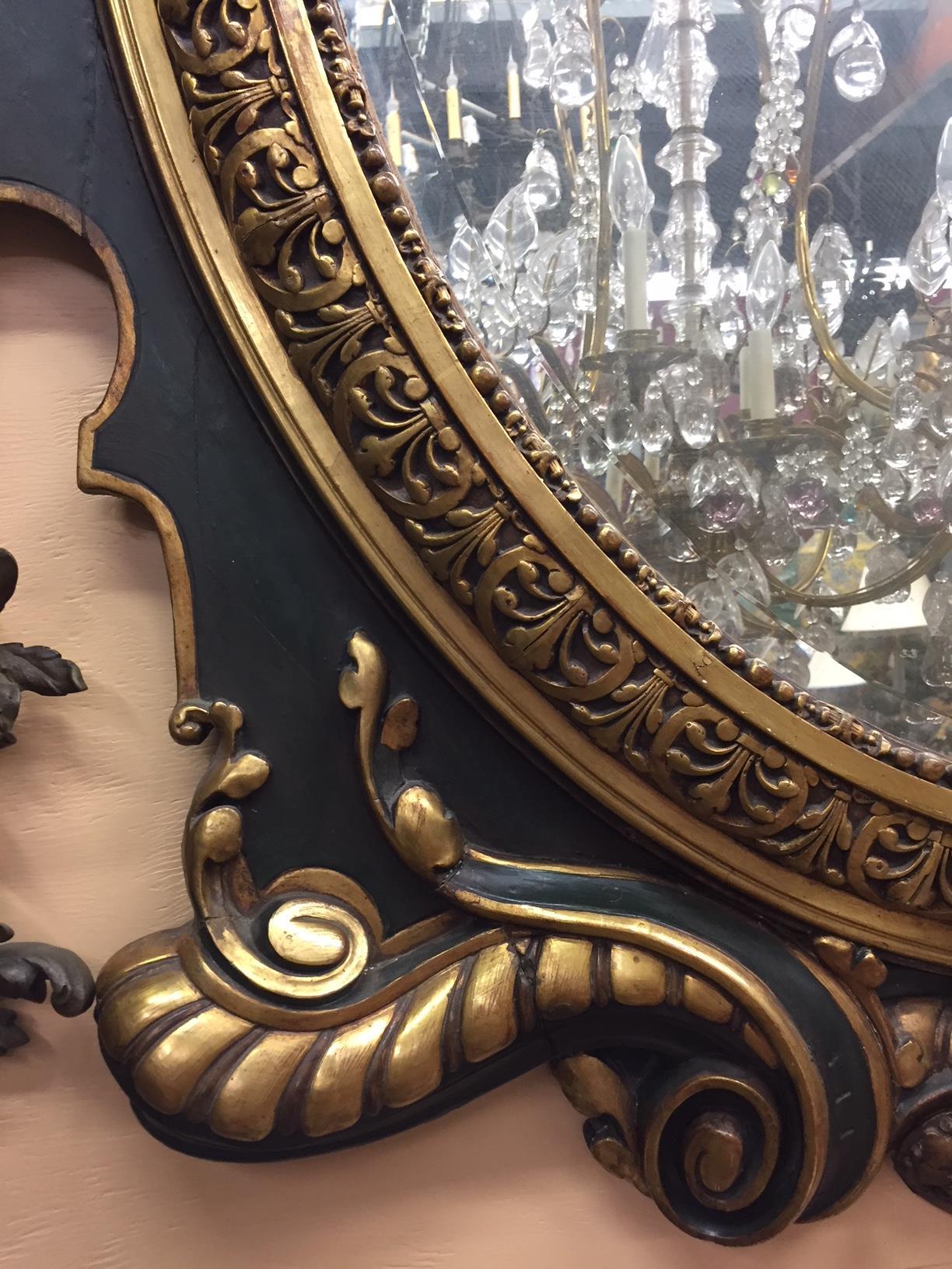 Wood Italian Baroque Style Parcel-Gilt Oval Mirror, 19th Century