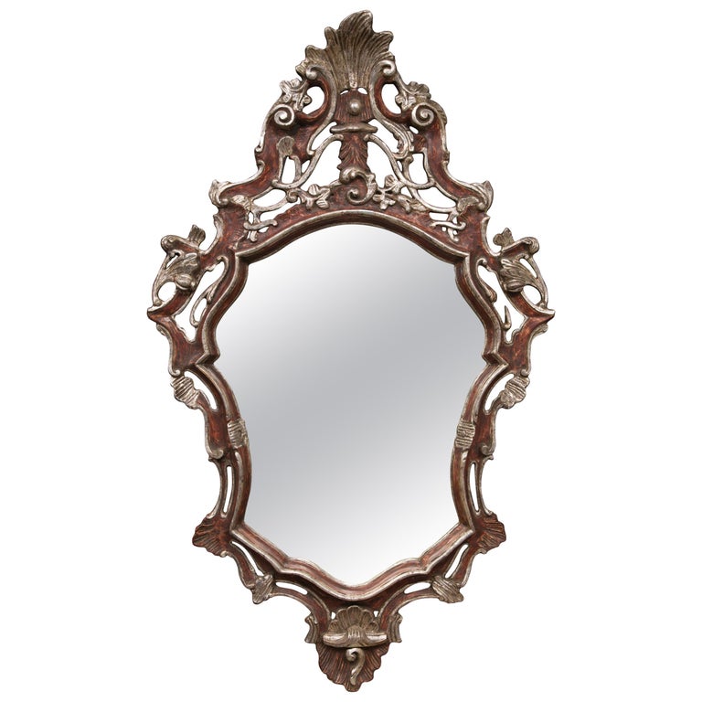 Italian Baroque Style Parcel Silver Gilt Wall Mirror For Sale