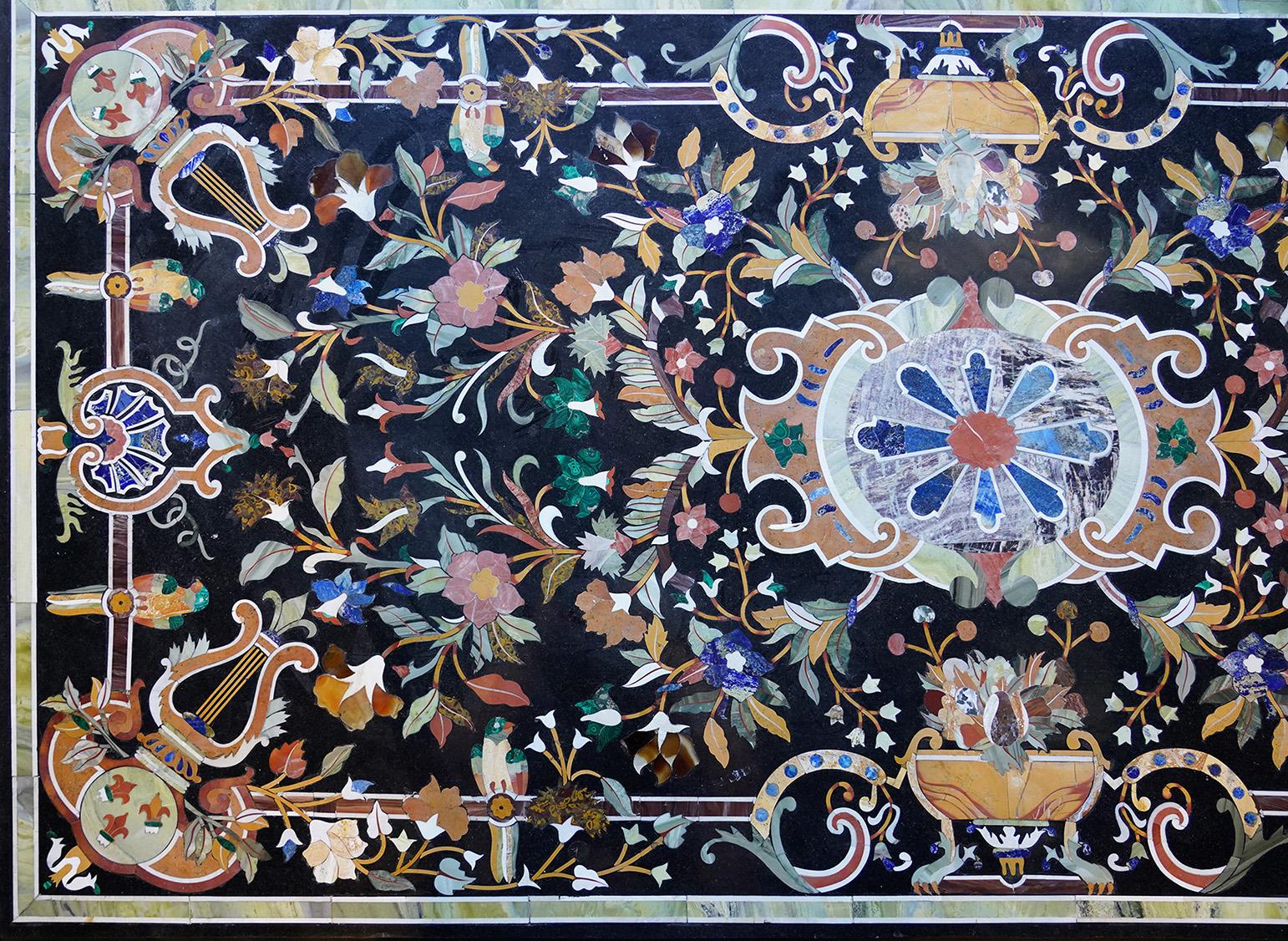 20th Century Italian Baroque Style Pietra Dura Dining Table on Carved Marbleized Pedestals