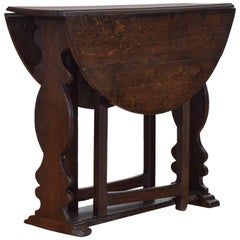 Italian Baroque Style Shaped Oak Drop-Leaf Trestle-Form Table