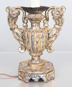 Italian Baroque Style Silver Gilt Wood Carved Candlestick Lamp