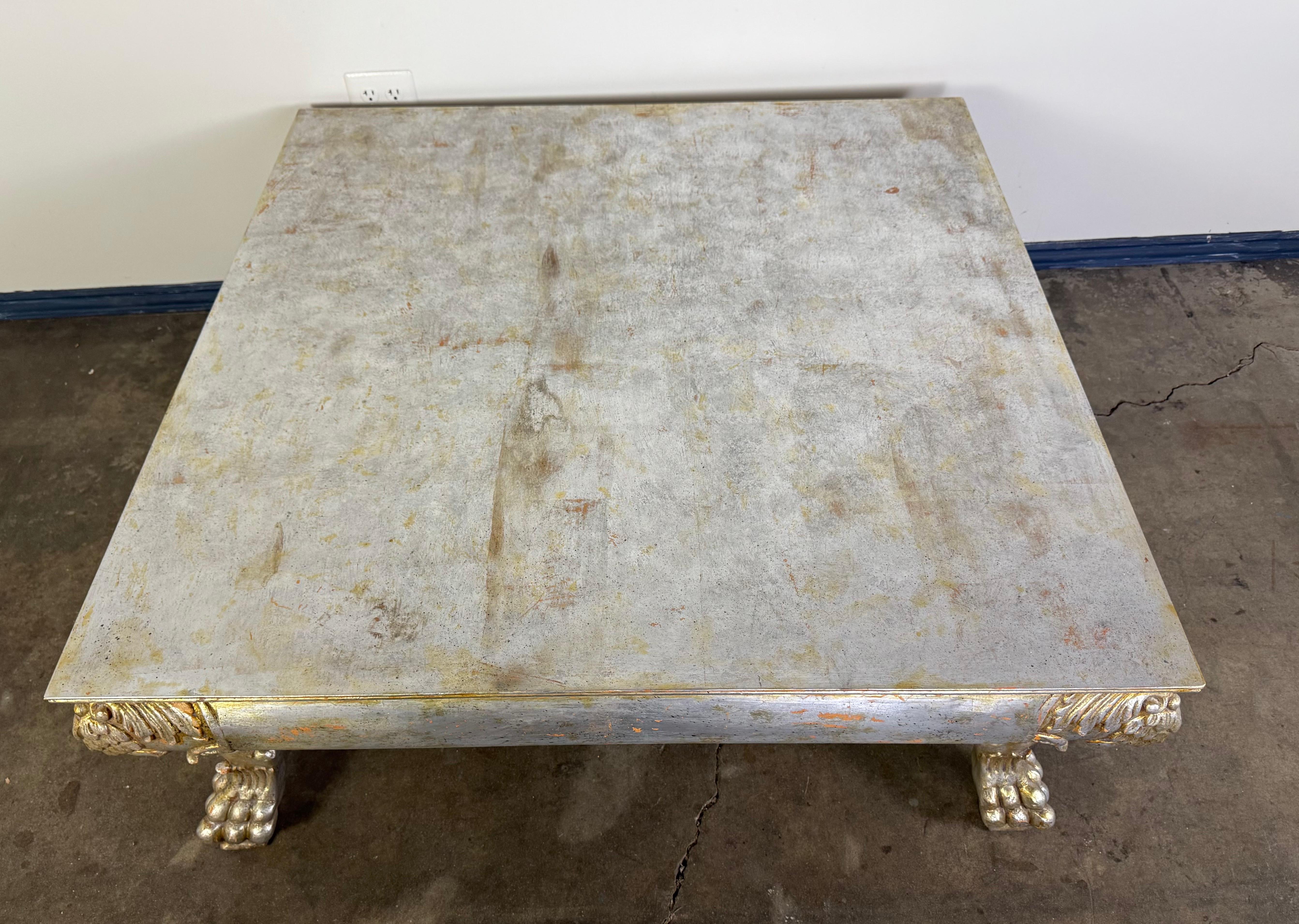 Italian Baroque Style Silvered Coffee Table In Good Condition For Sale In Los Angeles, CA