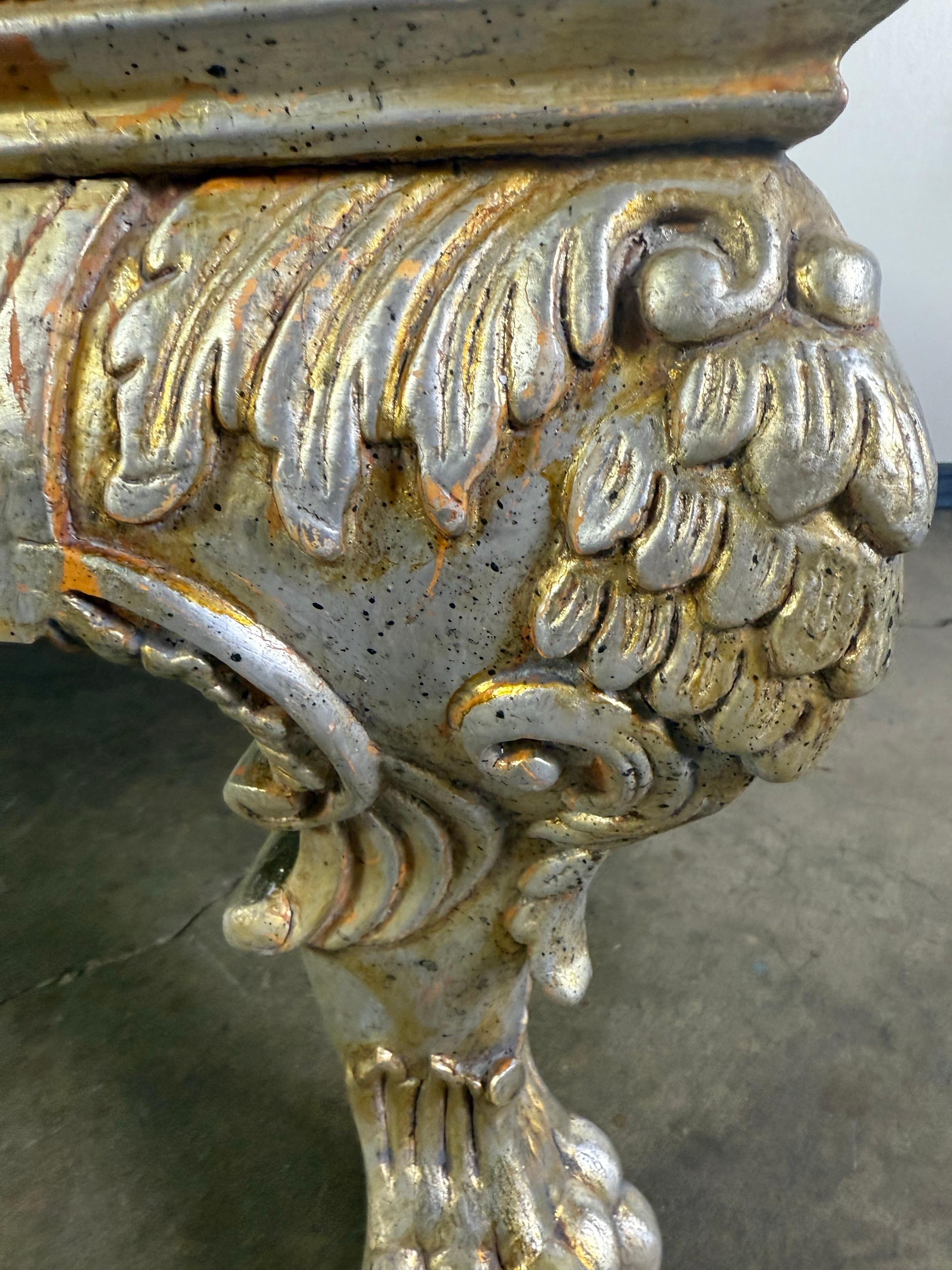 Silver Leaf Italian Baroque Style Silvered Coffee Table For Sale