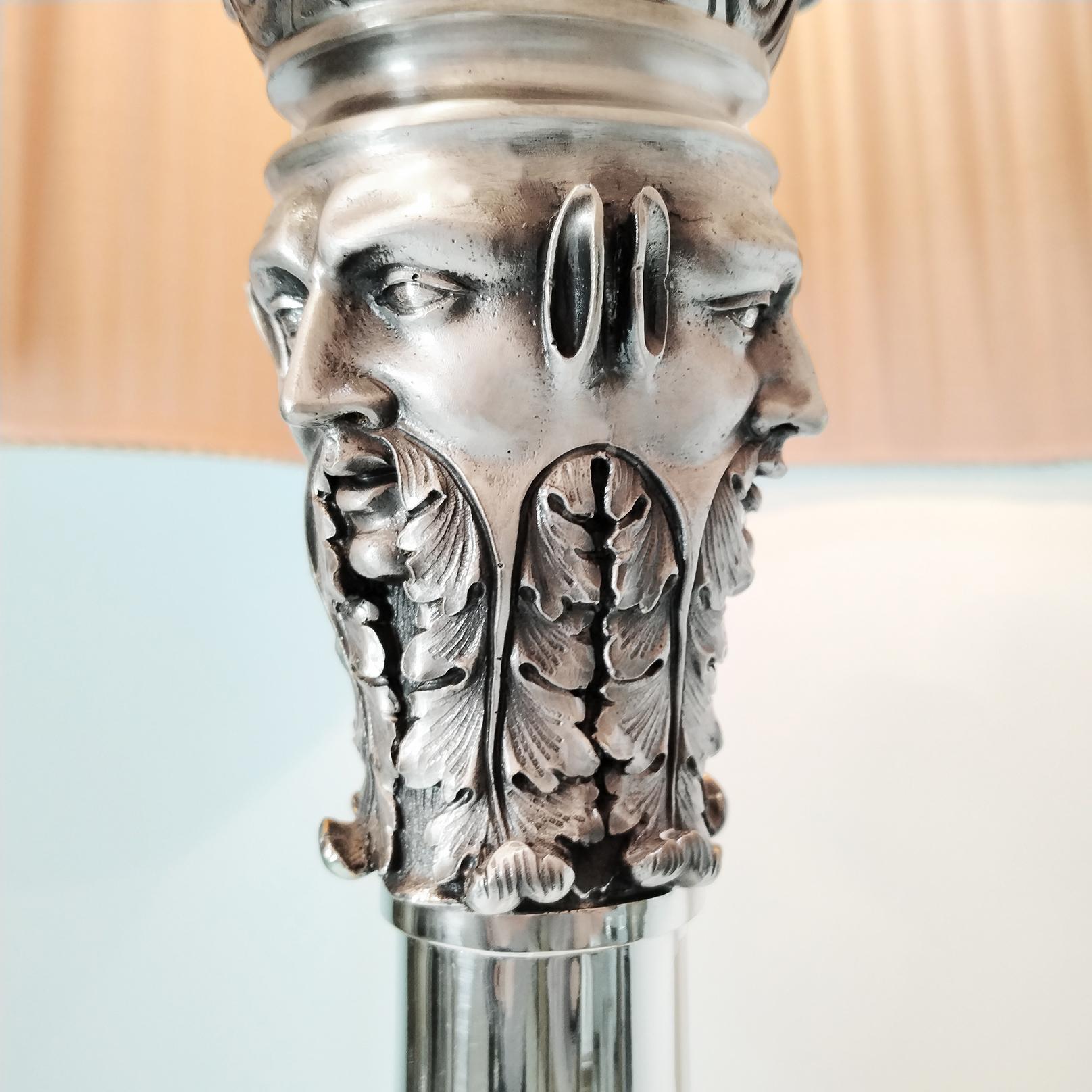 Italian Baroque-style solid 800 silver lamp featuring a mythological figure in vendita 5