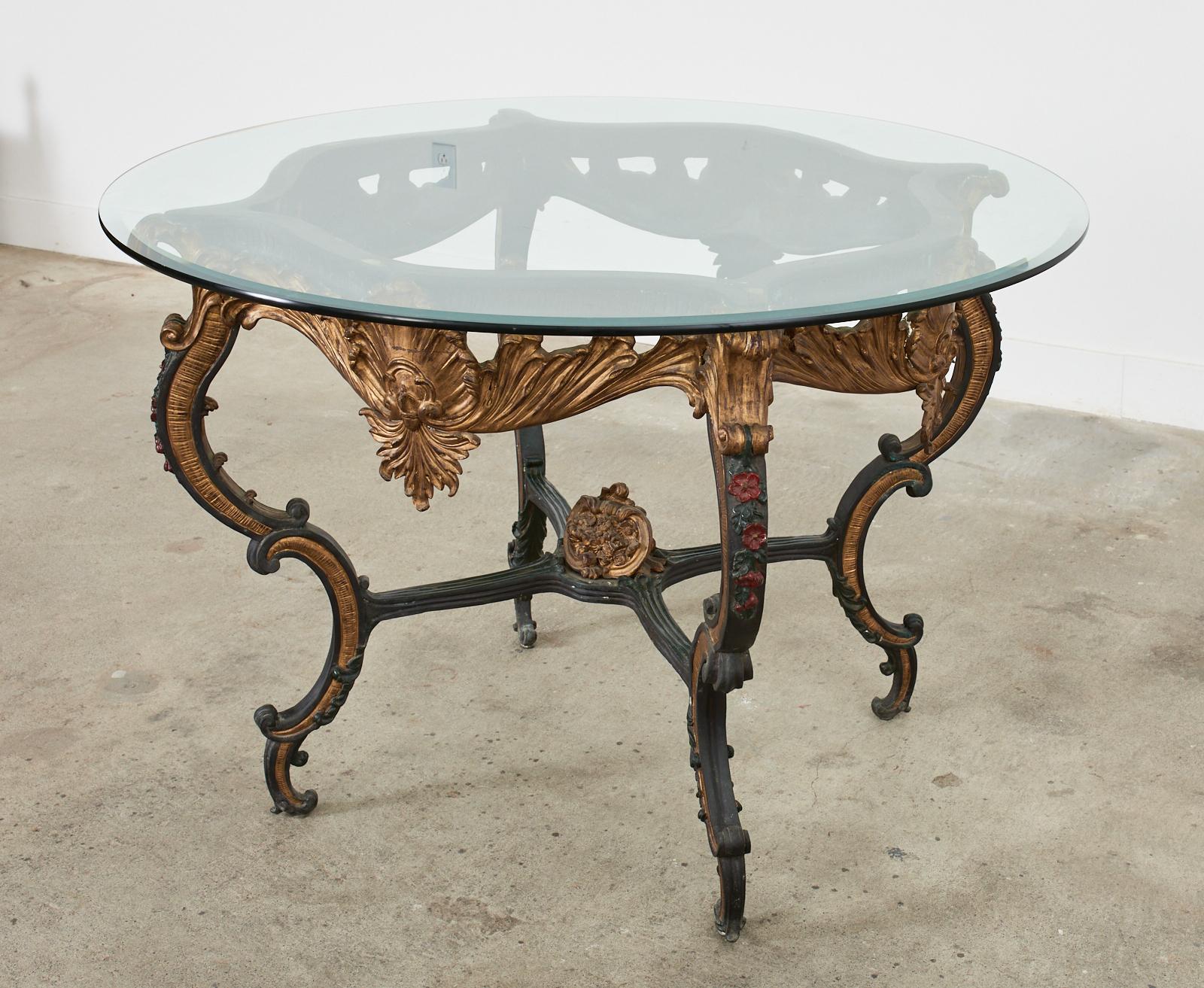 Beveled Italian Baroque Style Solid Bronze Lacquered Center Table For Sale