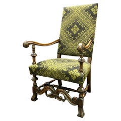 Antique Italian Baroque Style Upholstered Walnut Armchair