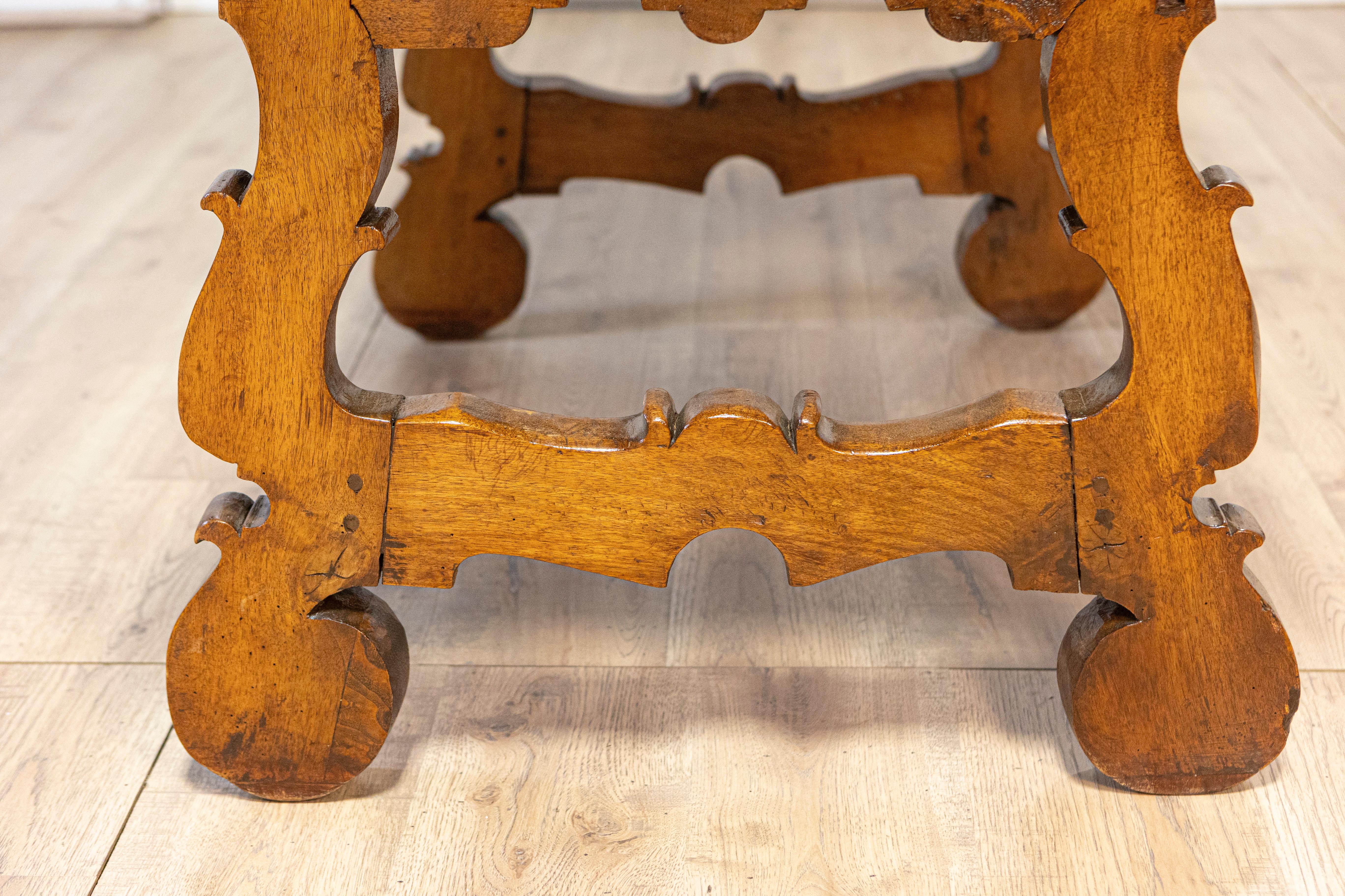 Italian Baroque Style Walnut 19th Century Fratino Table with Carved Lyre Base For Sale 10