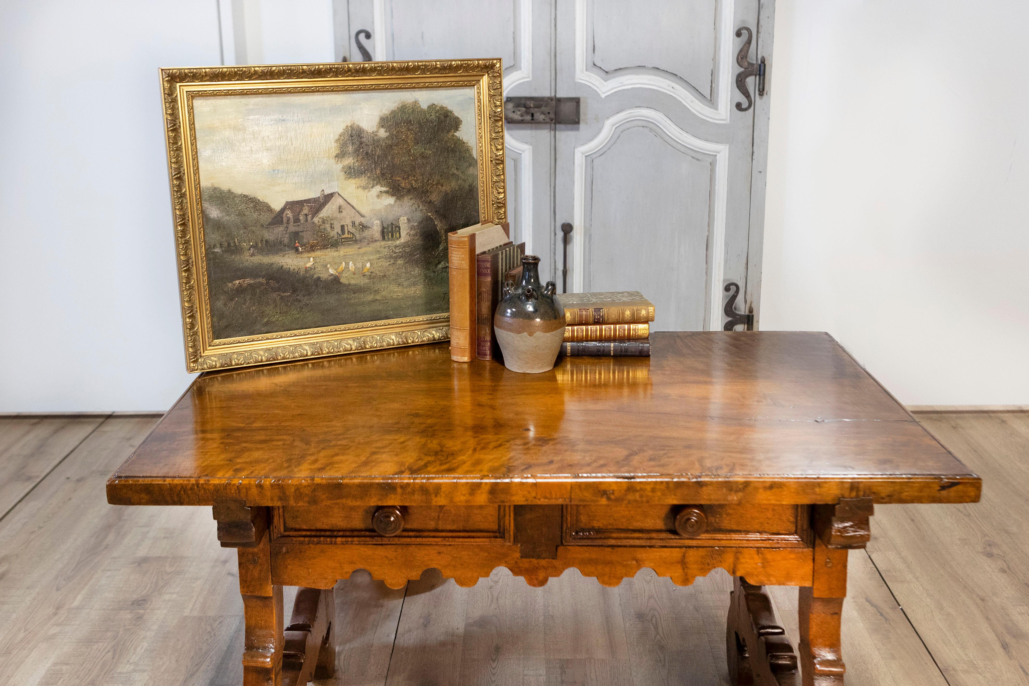Italian Baroque Style Walnut 19th Century Fratino Table with Carved Lyre Base For Sale 12