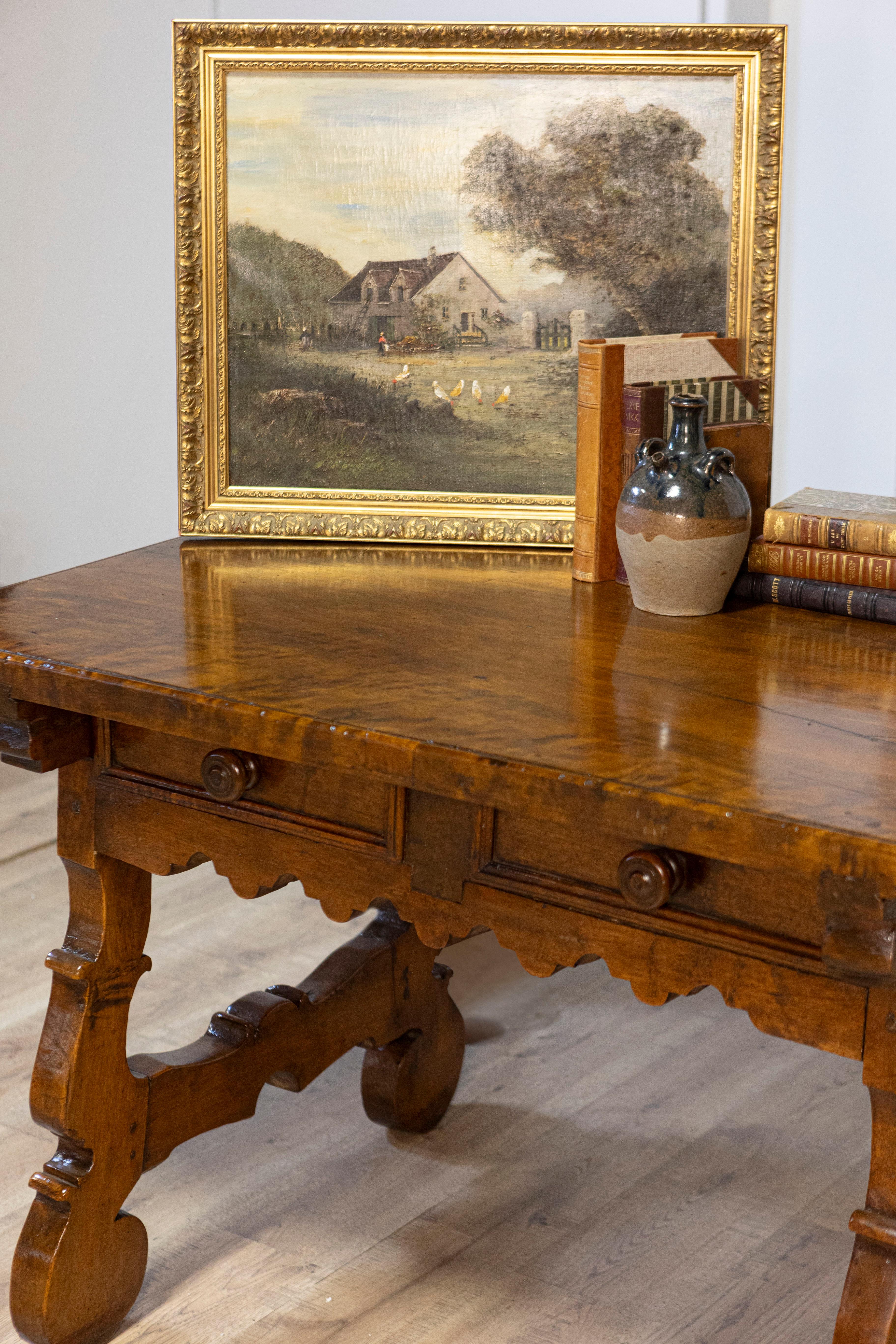 Italian Baroque Style Walnut 19th Century Fratino Table with Carved Lyre Base For Sale 15