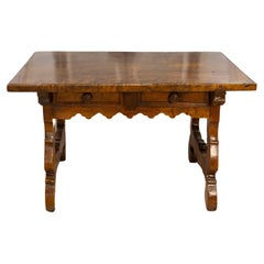 Used Italian Baroque Style Walnut 19th Century Fratino Table with Carved Lyre Base