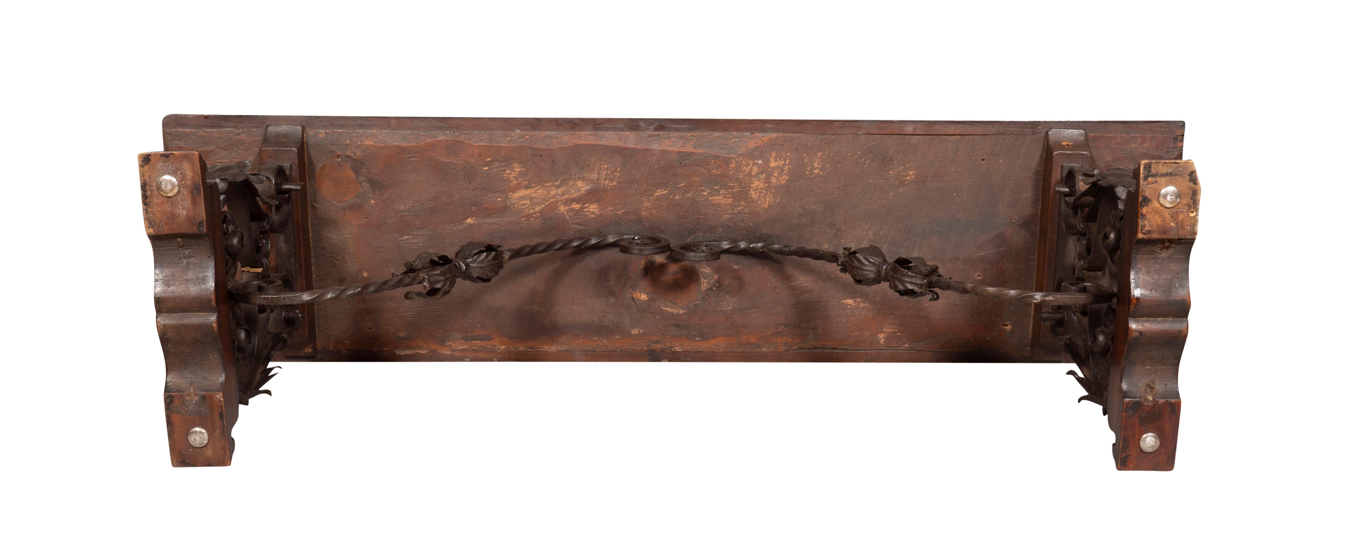 Italian Baroque Style Walnut and Wrought Iron Bench 10
