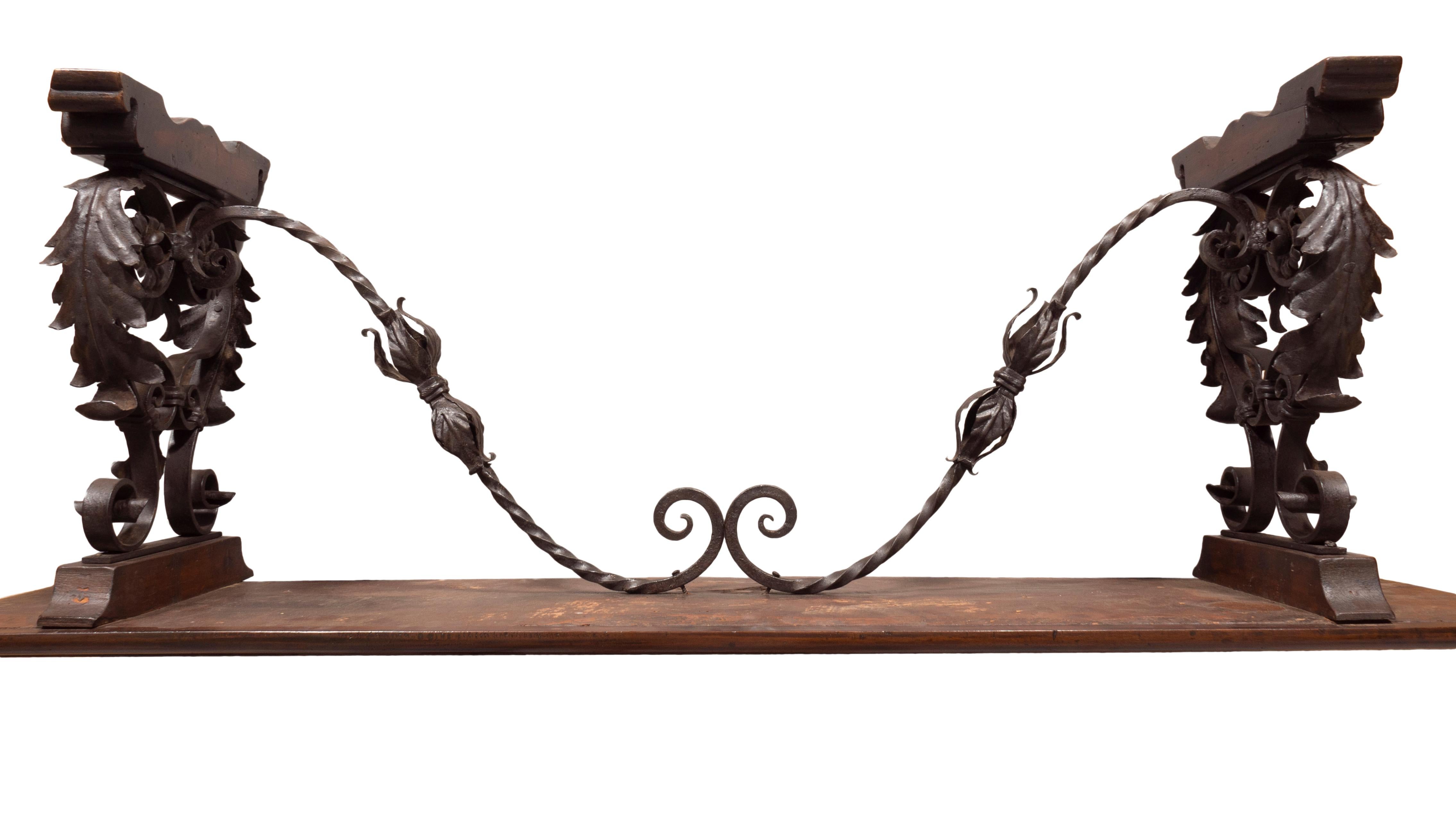 Italian Baroque Style Walnut and Wrought Iron Bench 11