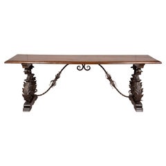 Italian Baroque Style Walnut and Wrought Iron Bench