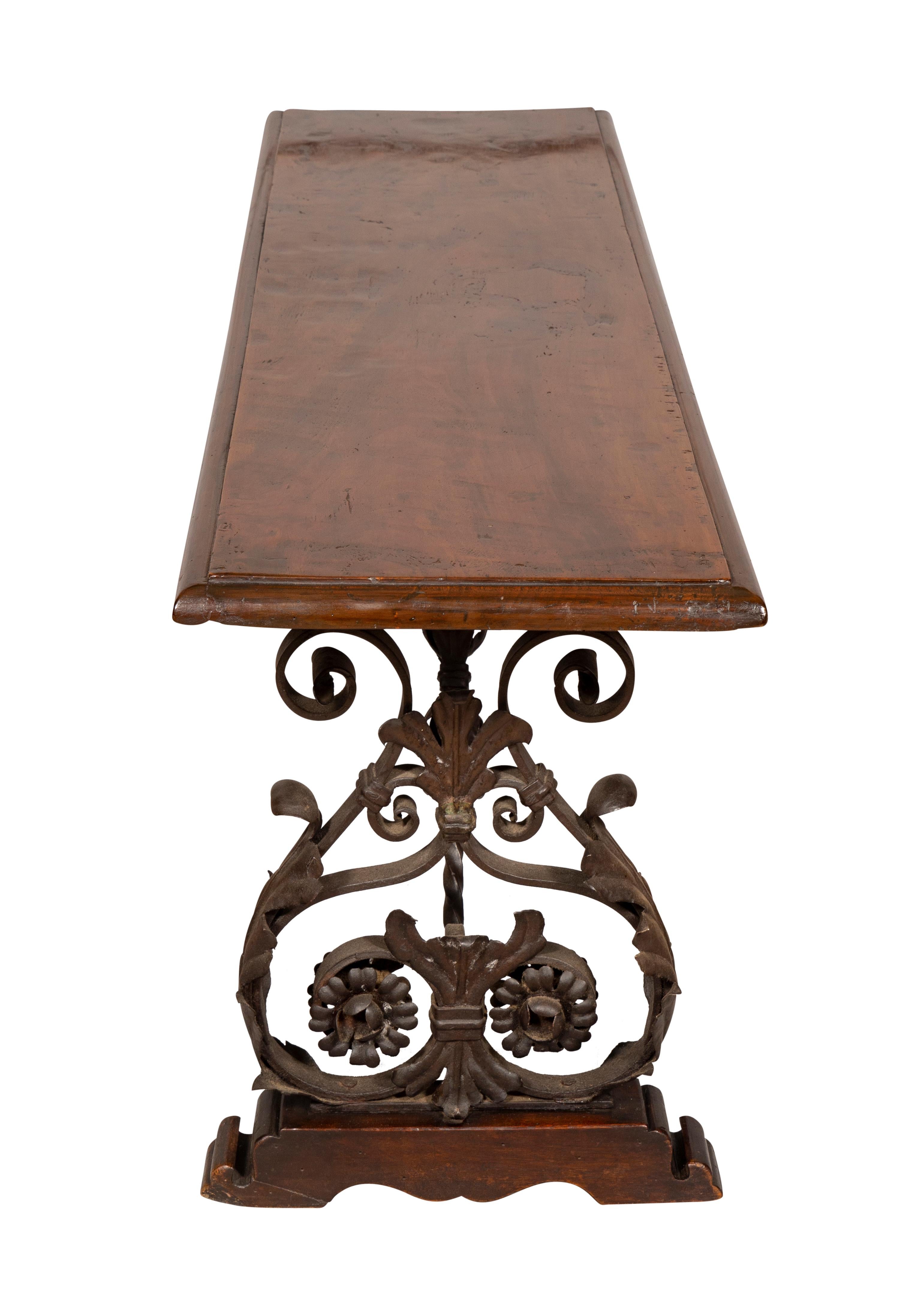 Early 18th Century Italian Baroque Style Walnut and Wrought Iron Bench