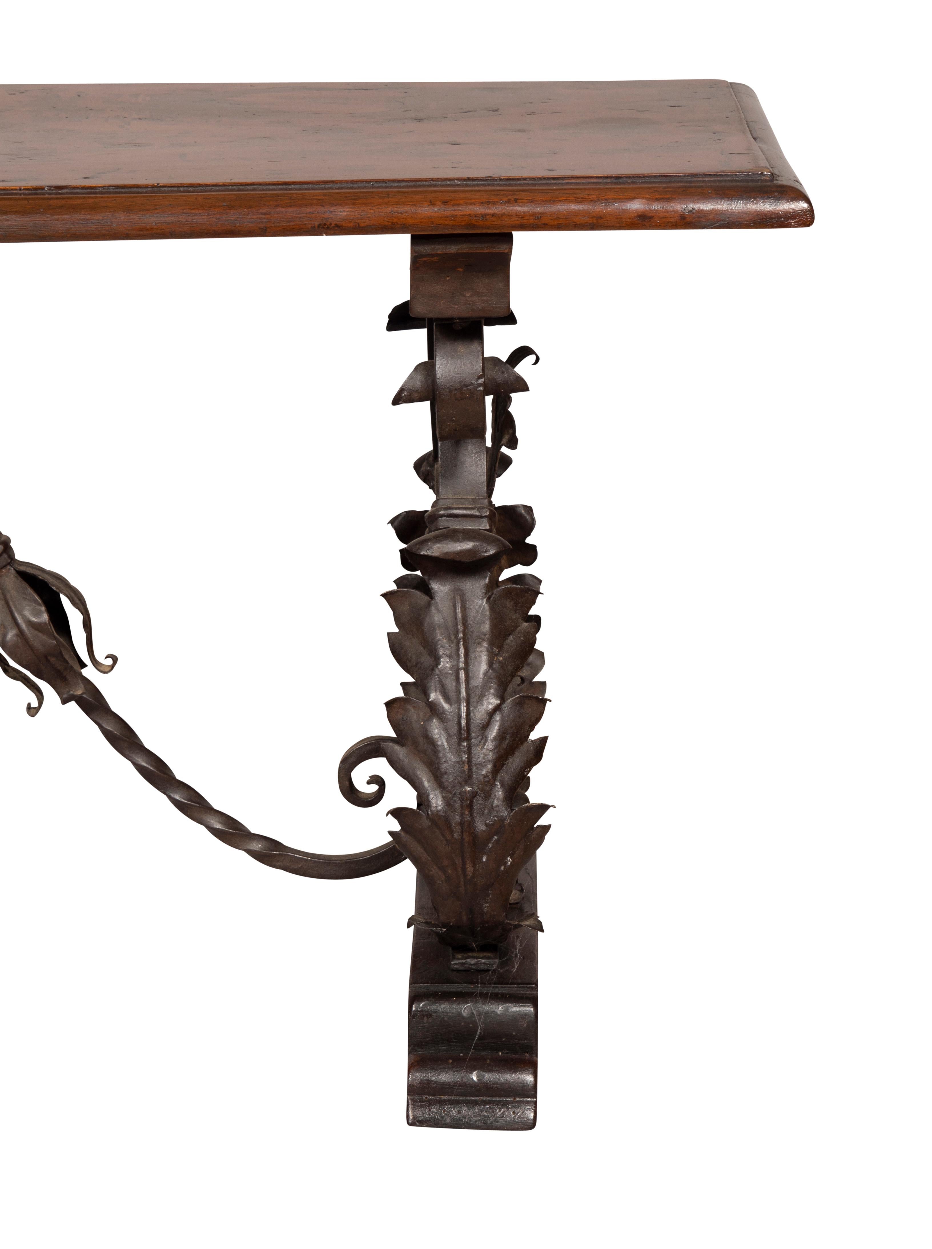 Italian Baroque Style Walnut and Wrought Iron Bench 2