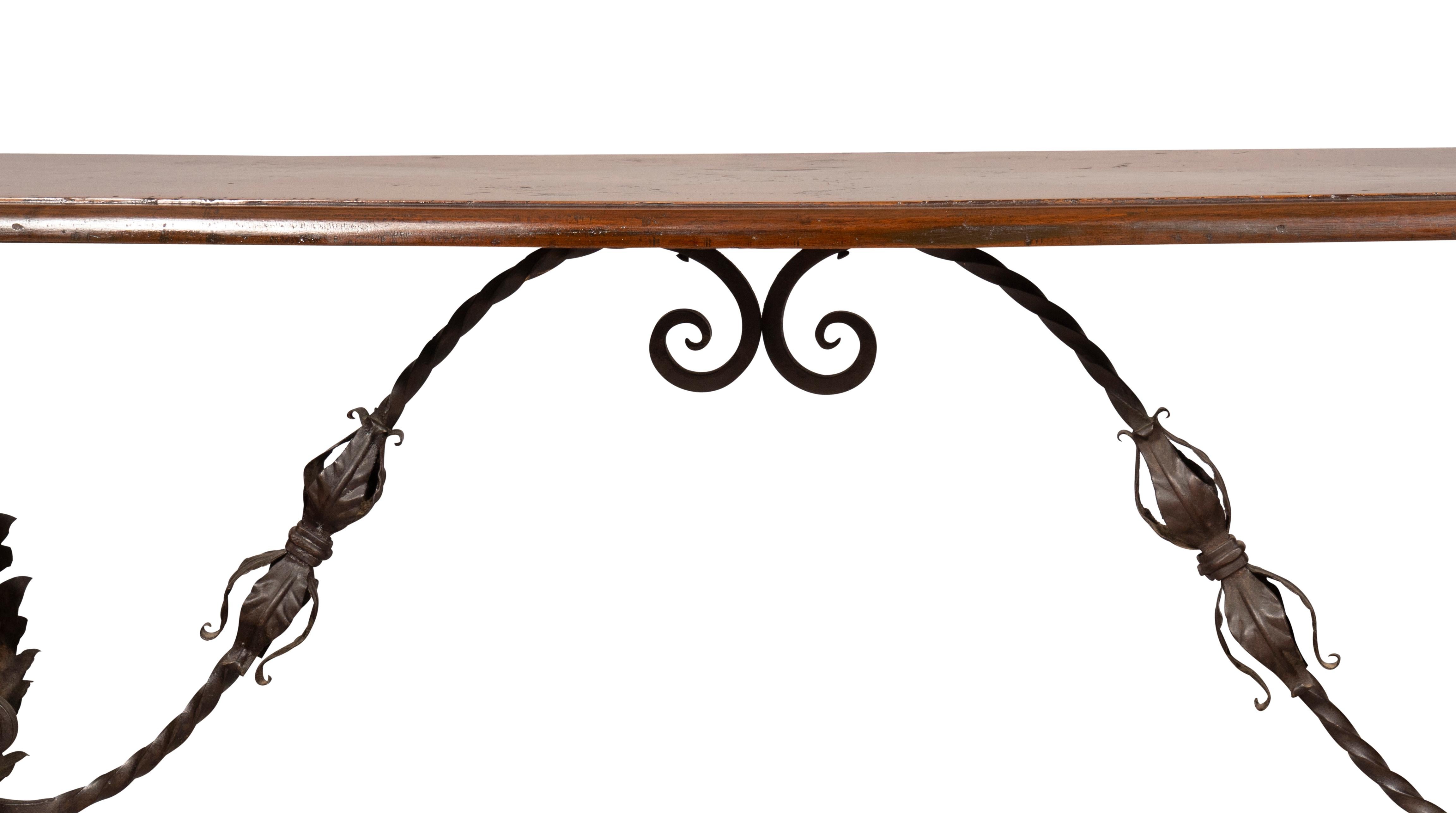 Italian Baroque Style Walnut and Wrought Iron Bench 3